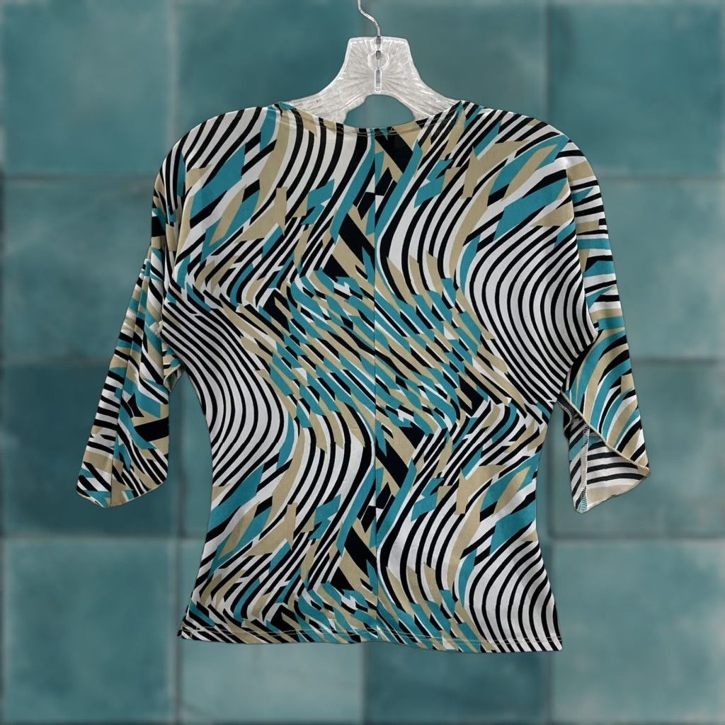 Vintage VINTAGE 90s Y2K Top Shirt M Blue Pattern Slinky Stretch Office Womens Size M / US 6-8 / IT 42-44 - 1 Thumbnail