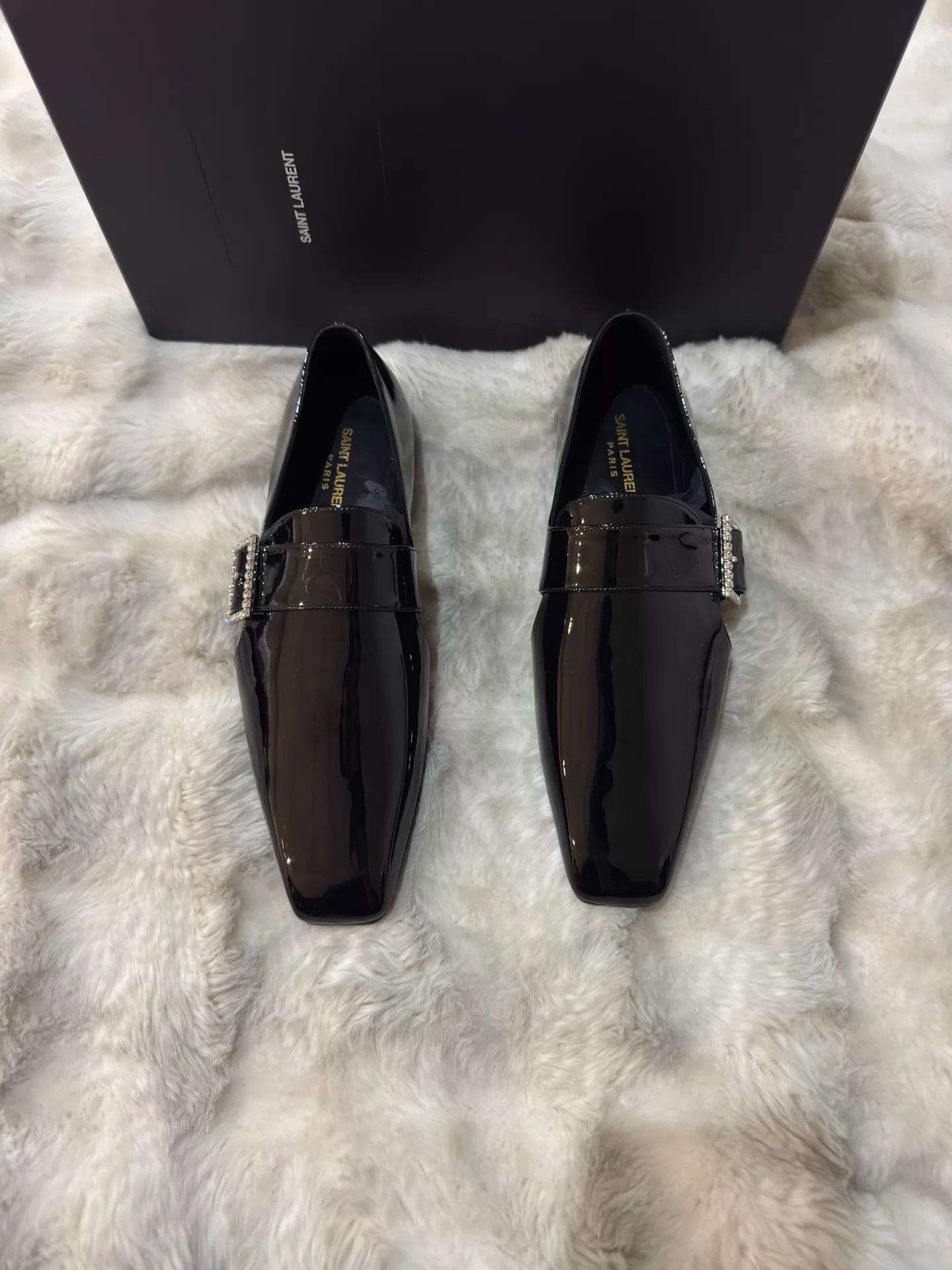 Saint Laurent Paris Saint Laurent M Patent Crystal Square Buckle Loafer 40 New Size US 7 / EU 40 - 3 Thumbnail