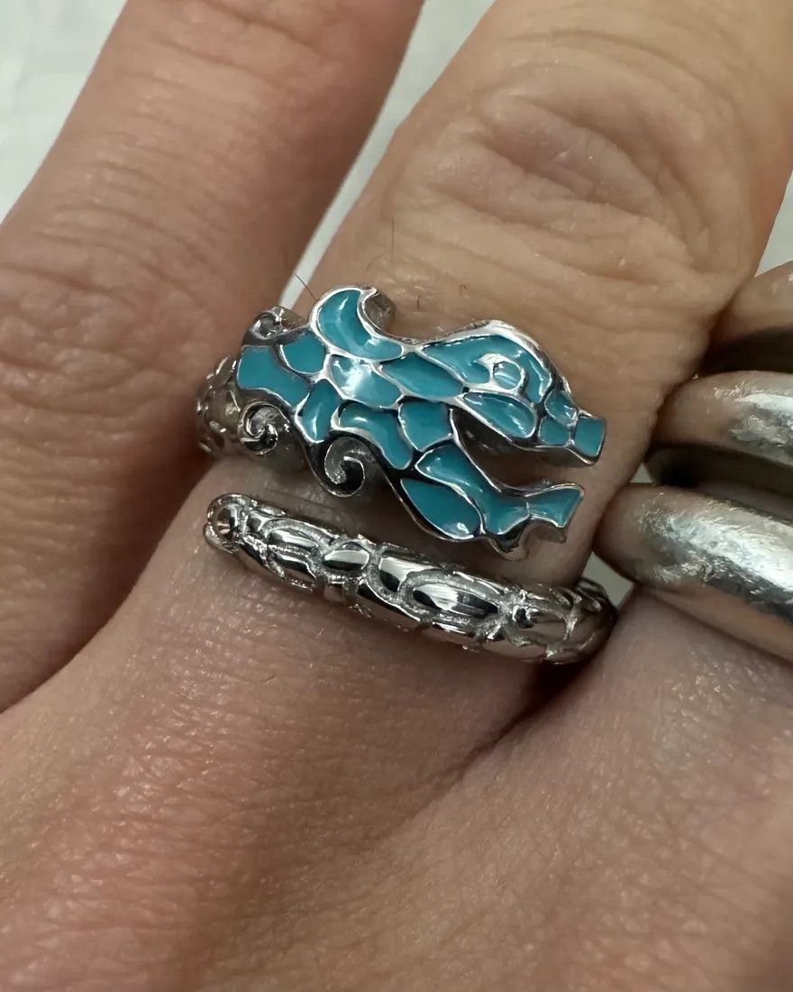 Roberto Cavalli × Vintage Cavalli Blue Asian Dragon Metal Ring Size ONE SIZE - 1 Thumbnail