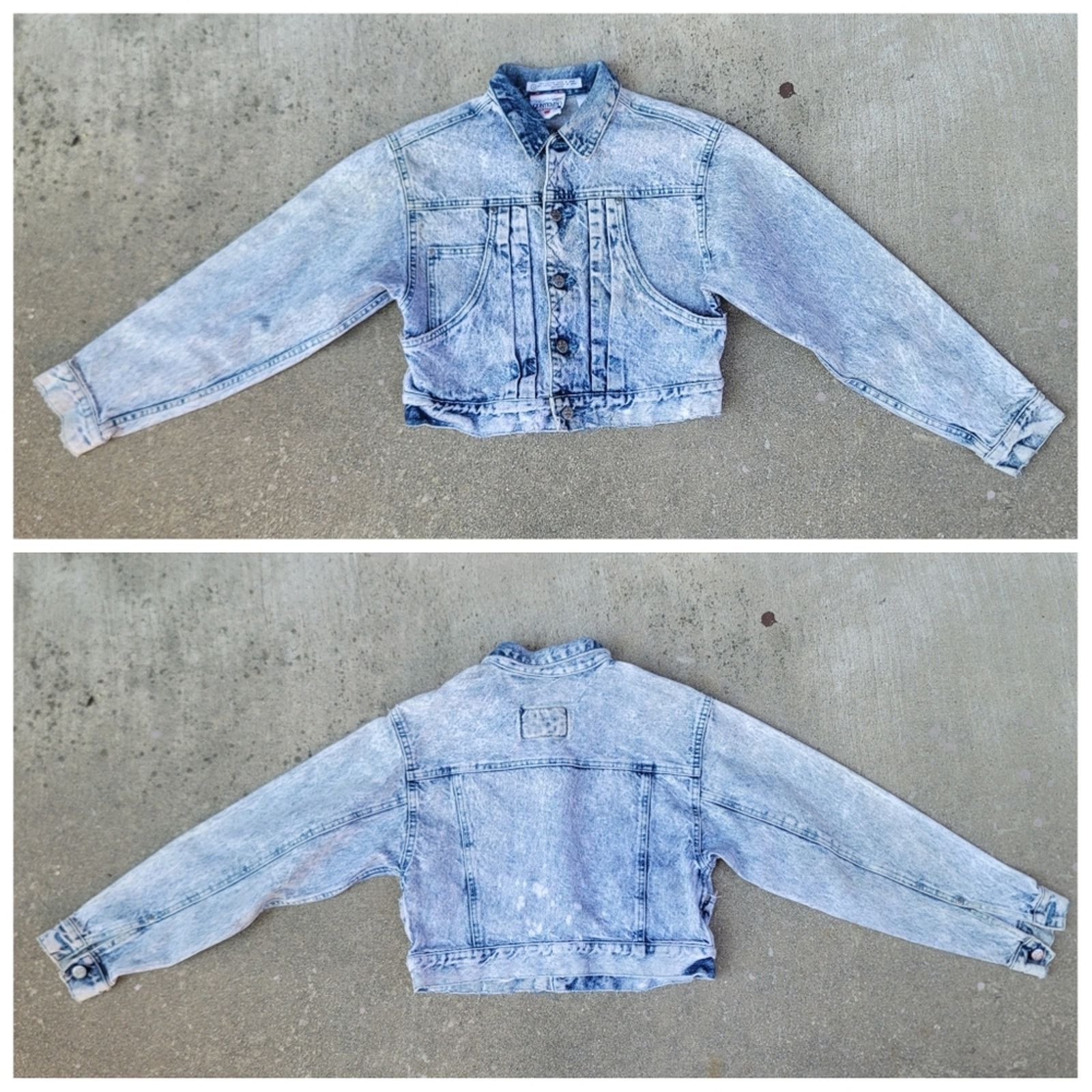 The Unbranded Brand Vtg Code Bleu Acid Washed Cropped Distressed Denim Jacket Size S / US 4 / IT 40 - 1 Thumbnail
