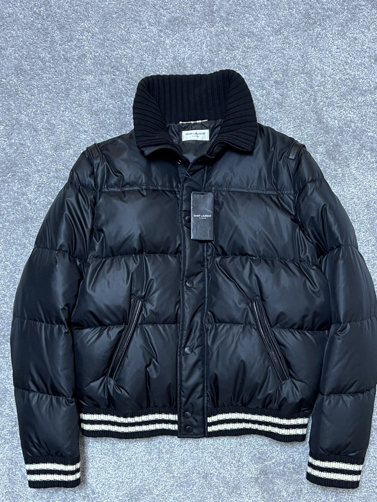 Saint Laurent Paris Saint Laurent Padded Stripe-Trim Puffer Jacket Size US L / EU 52-54 / 3 - 2 Thumbnail