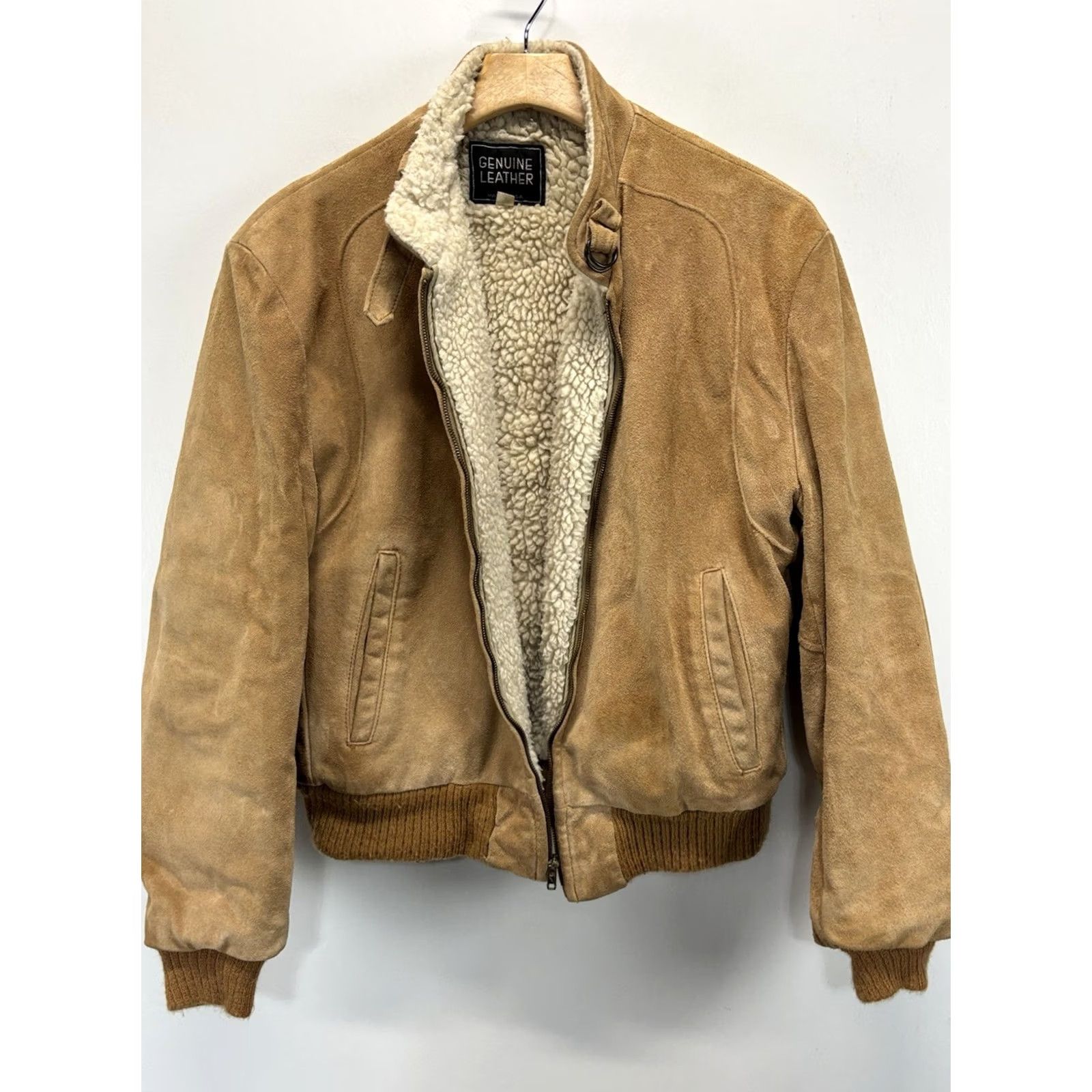 Vintage VINTAGE Bomber Jacket Men’s 40 Brown Suede Leather Sherpa Lined Retro 70s Made USA Vtg Size US XXS / EU 40 - 3 Thumbnail