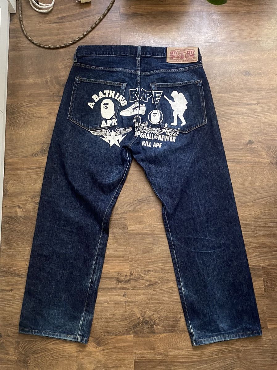 image of Bape Vintage A Bathing Ape Jeans Multi Logo in Navy, Men's (Size 34)