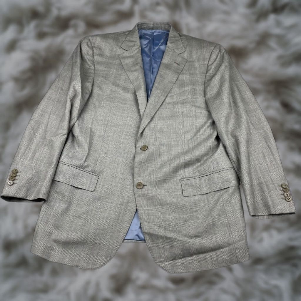 Ermenegildo Zegna VINTAGE Ermenegildo Zegna Blazer Men Su Misura Trofeo 600 Brown Plaid 44R US 54 EU Wool/Silk Size 44R - 1 Thumbnail