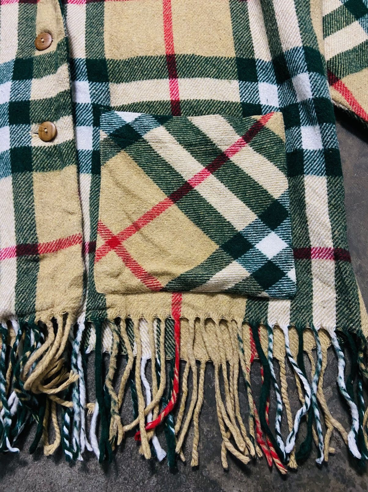 Sisley Vintage Sisley Plaid Fringe Shawl Collar Jacket Coat Size L / US 10 / IT 46 - 9 Thumbnail