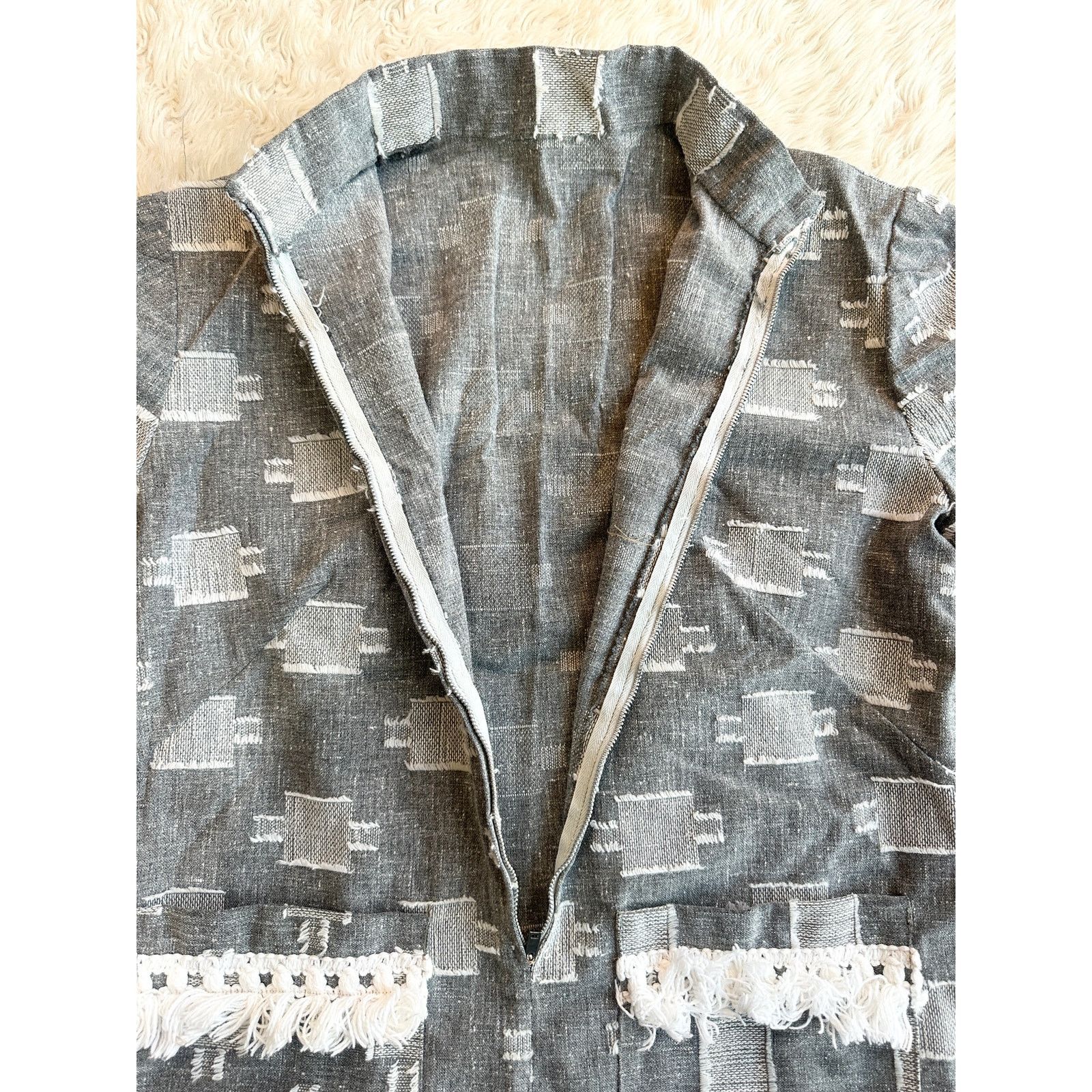 Homemade 70s Grey & White Slub Knit Fringe Set Size 28" / US 6 / IT 42 - 8 Thumbnail