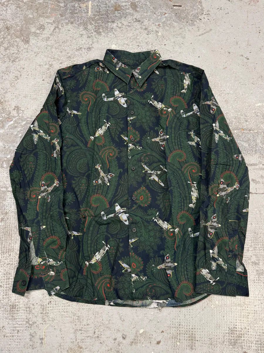 Designer × Givenchy × Vintage 2010s Givenchy Green Aviator Flowers Shirt Size US L / EU 52-54 / 3 - 1 Thumbnail