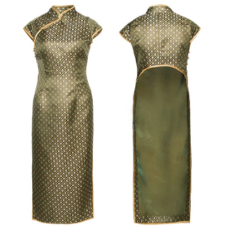 Other Rimless | Deep Green Jacquard Cheongsam Open Back Size S / US 4 / IT 40 - 1 Thumbnail