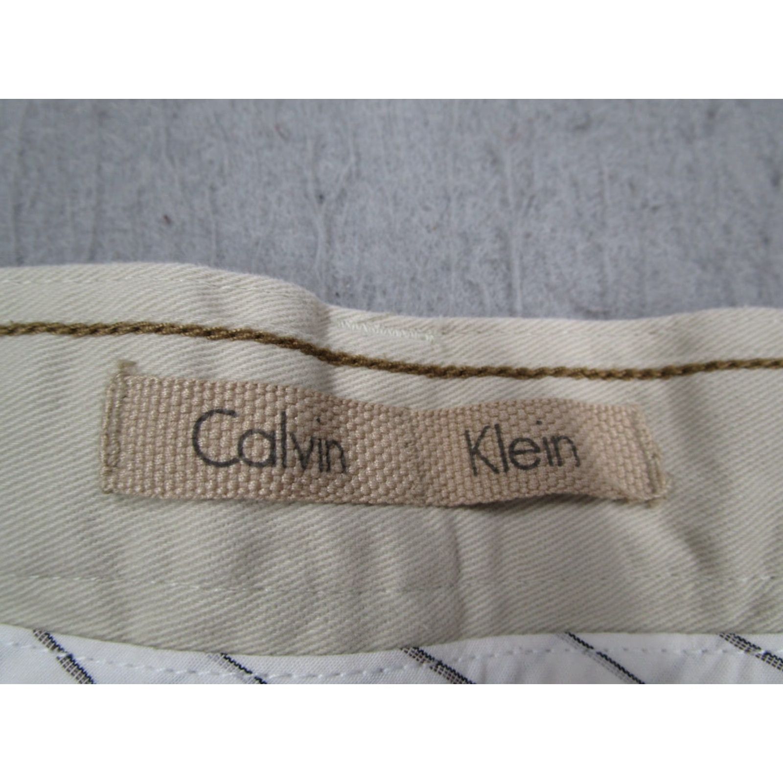 Calvin Klein VINTAGE Calvin Klein Pants Mens 33 Beige Super Sandwash Twill Flat Front Chinos 100% Cotton Casual 33W x 30L Mens B eige Size US 33 - 3 Thumbnail