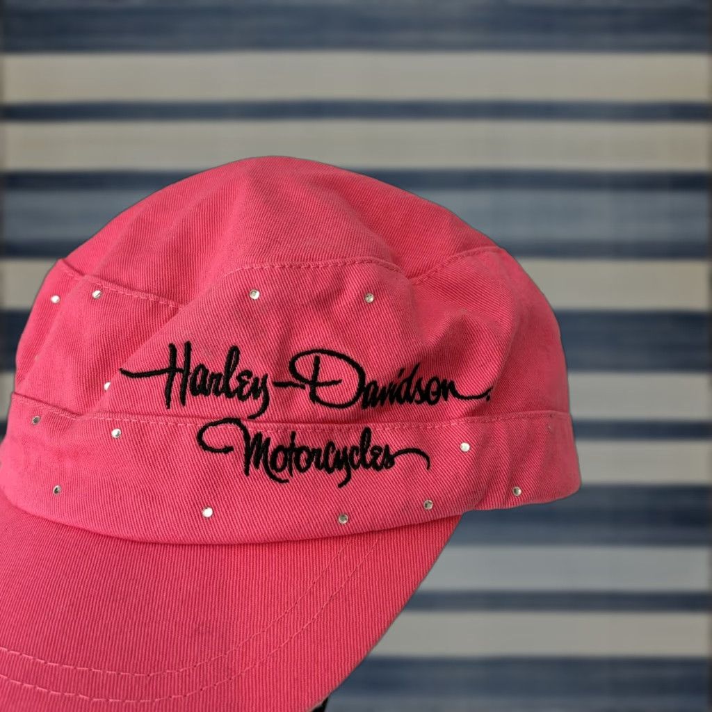 Harley Davidson VINTAGE Harley-Davidson Hat Bling Pink Rare Rhinestone Cap One Size Women's Newsboy Cap Size ONE SIZE - 1 Thumbnail
