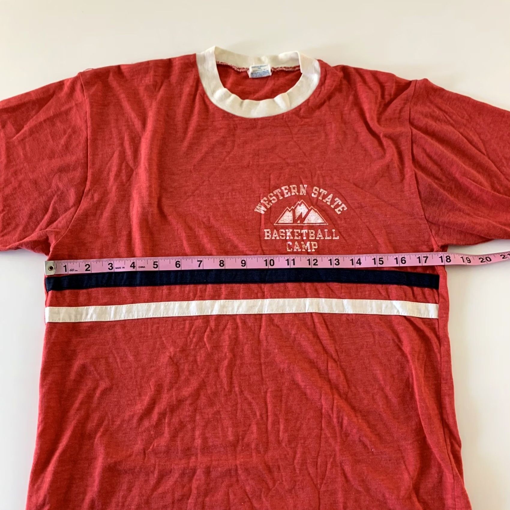 Champion VINTAGE Champion Mens Short Sleeve T-Shirt Western State Red Large 70s Ringer Shirt Size US L / EU 52-54 / 3 - 5 Thumbnail