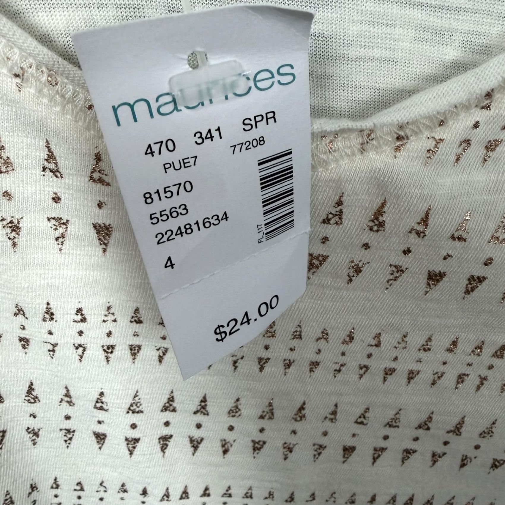 Vintage Maurices Tunic T-Shirt 4X Plus White Gold Geometric Glitter V-Neck Short Sleeve Jersey Casual Boho Summer ladies Mens Womens Girls Size XXL / US 16-18 / IT 52-54 - 5 Thumbnail