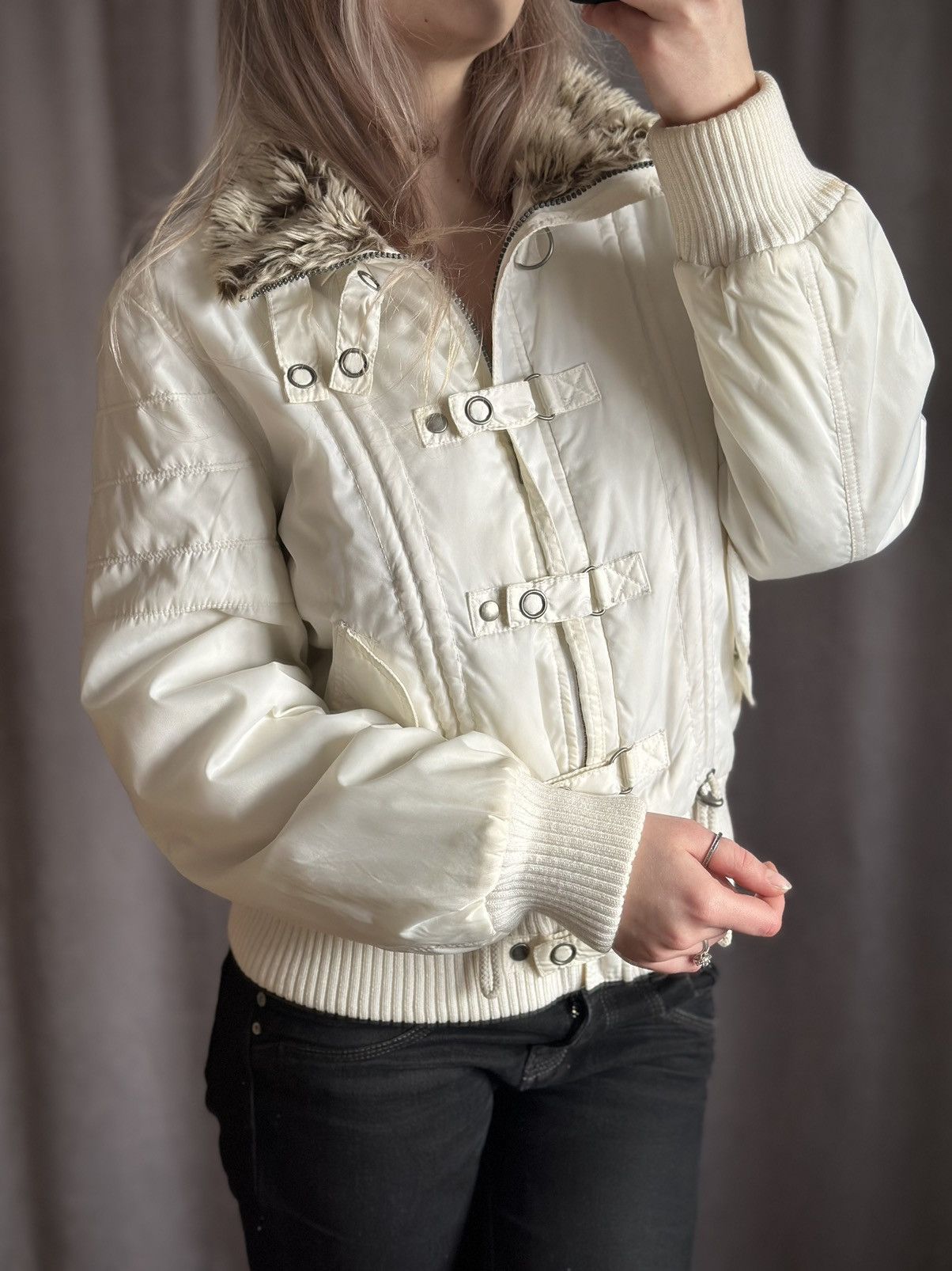 Le Grande Bleu (L.G.B.) Vintage Army Military Fur Hood Jacket Y2K Utility Cropped Size M / US 6-8 / IT 42-44 - 3 Thumbnail
