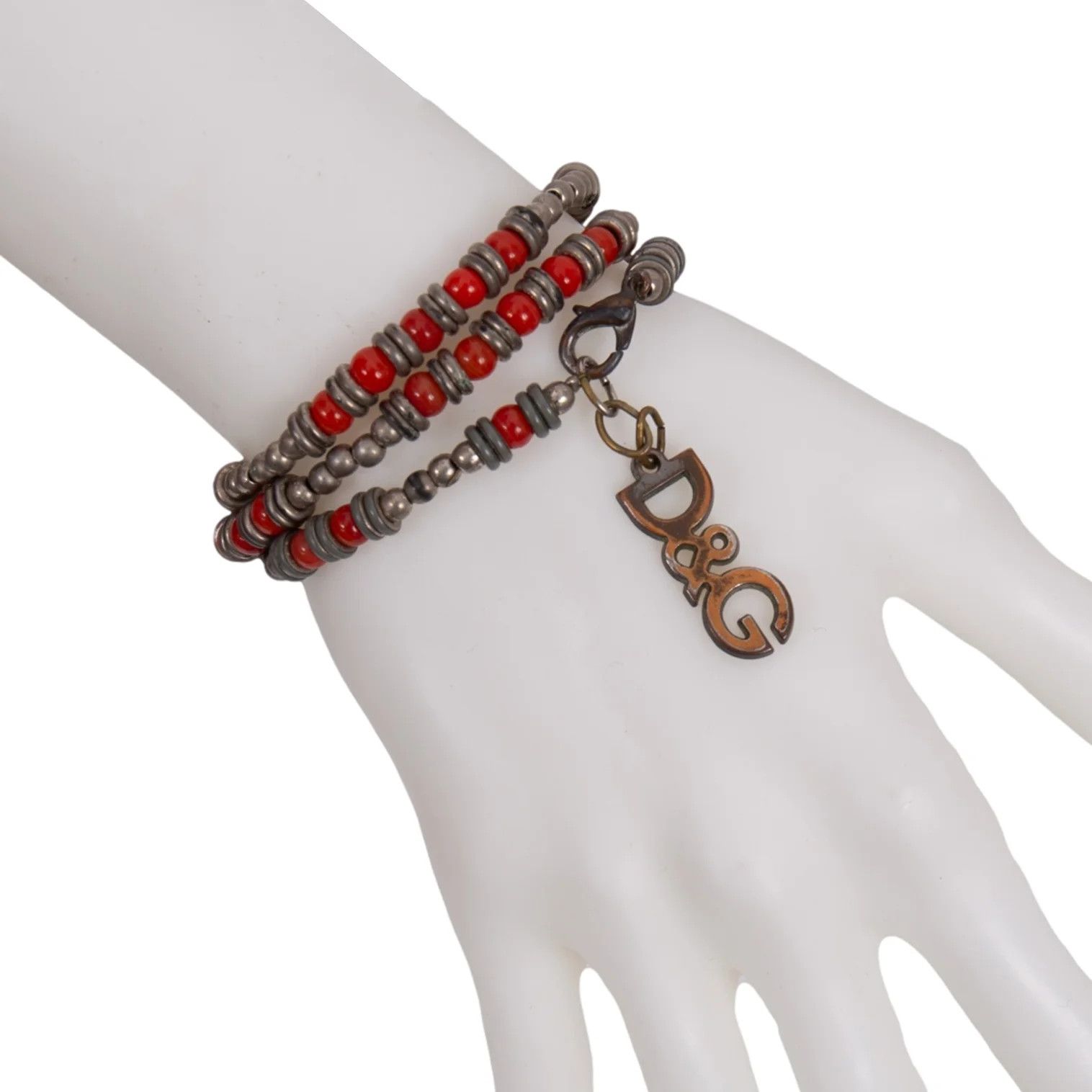 Dolce & Gabbana Beaded Design Logo Necklace in Silver and Red Size ONE SIZE - 3 Thumbnail