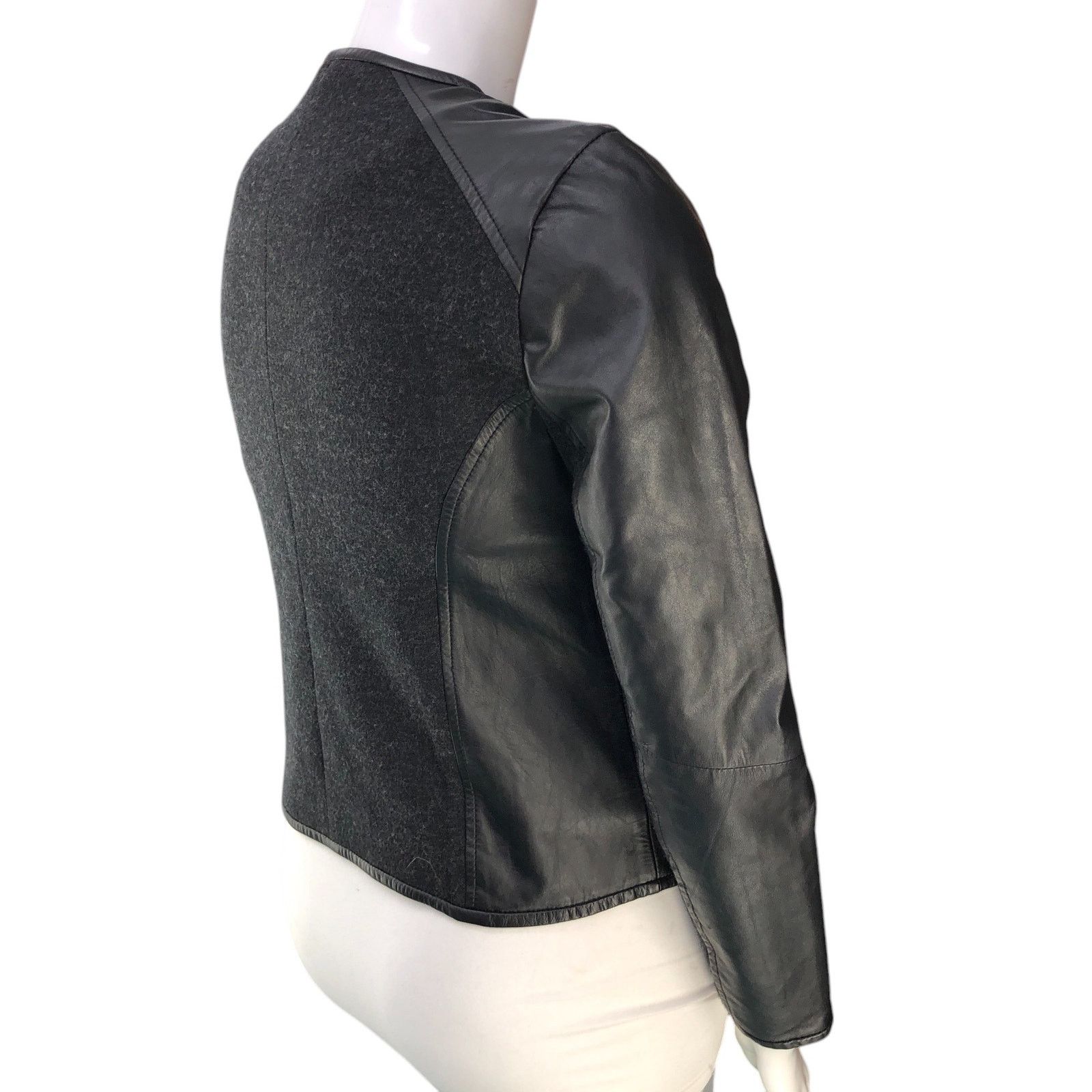 Eileen Fisher Eileen Fisher Size M Jacket Collarless Wool Leather Panel Size M / US 6-8 / IT 42-44 - 8 Thumbnail