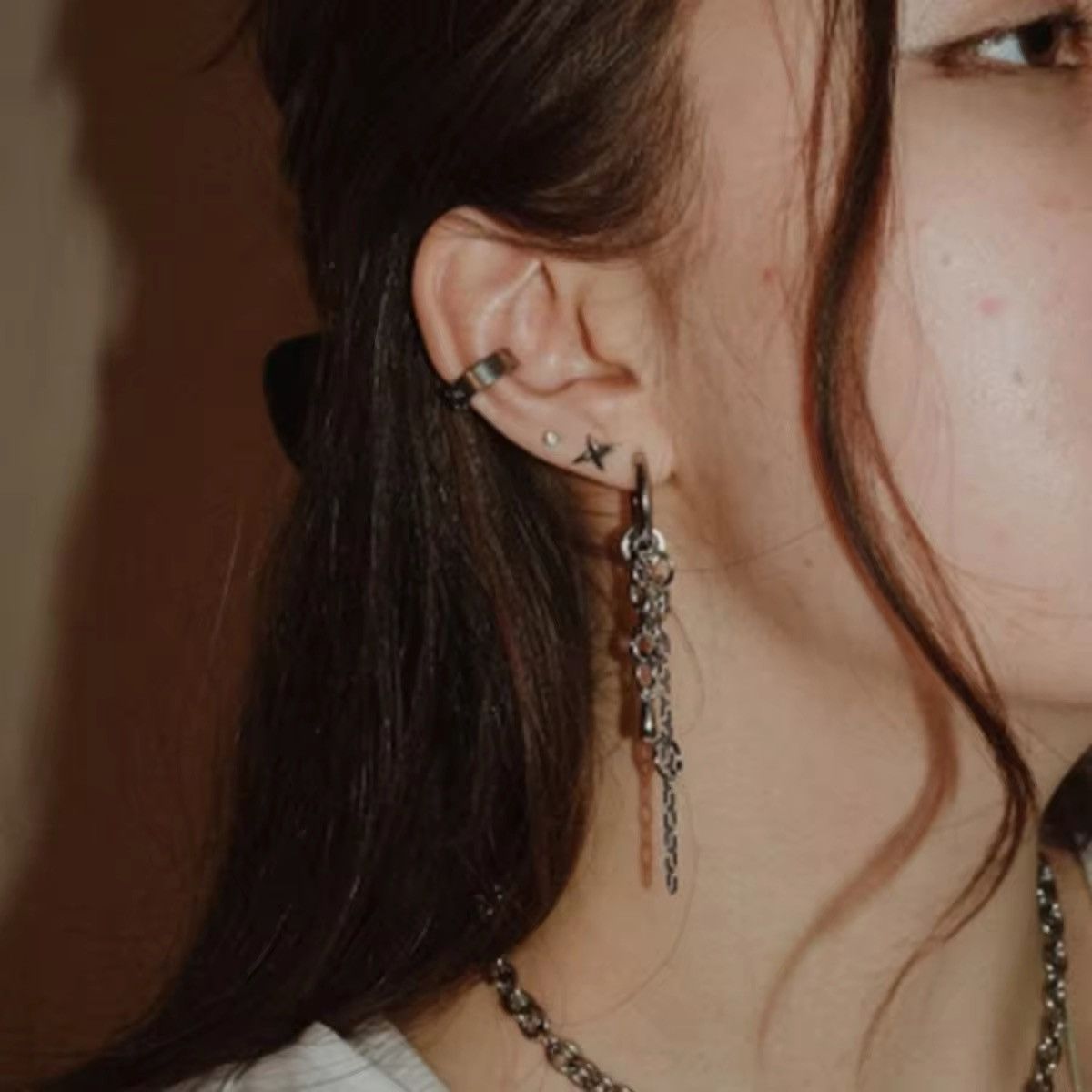 Vintage Y2K punk goth edgy dangly chain earrings Size ONE SIZE - 3 Thumbnail