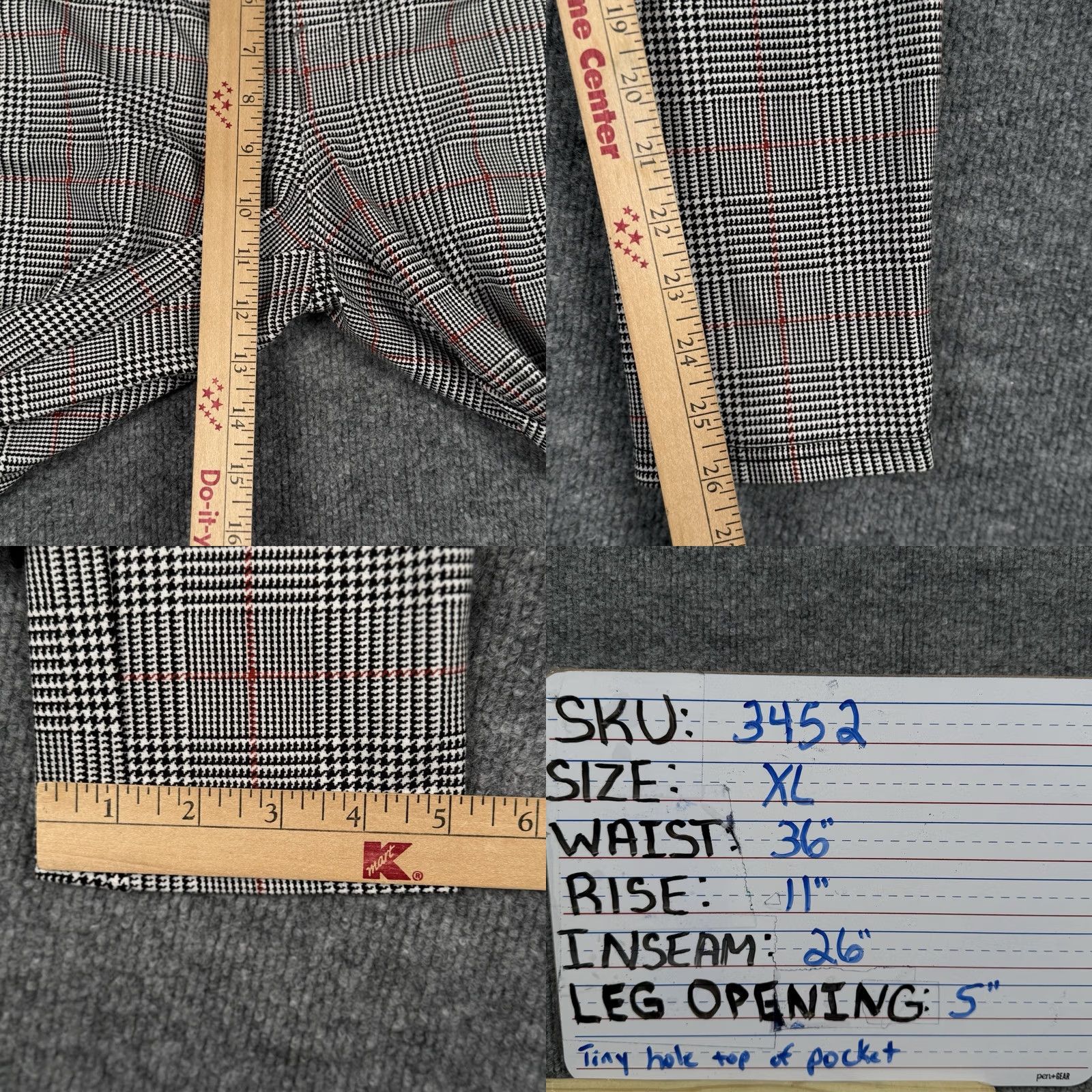 Vintage Seven7 Leggings Womens XL Gray High Rise Glen Plaid Pull On Jegging Stretch Size 40" / US 18 - 9 Thumbnail