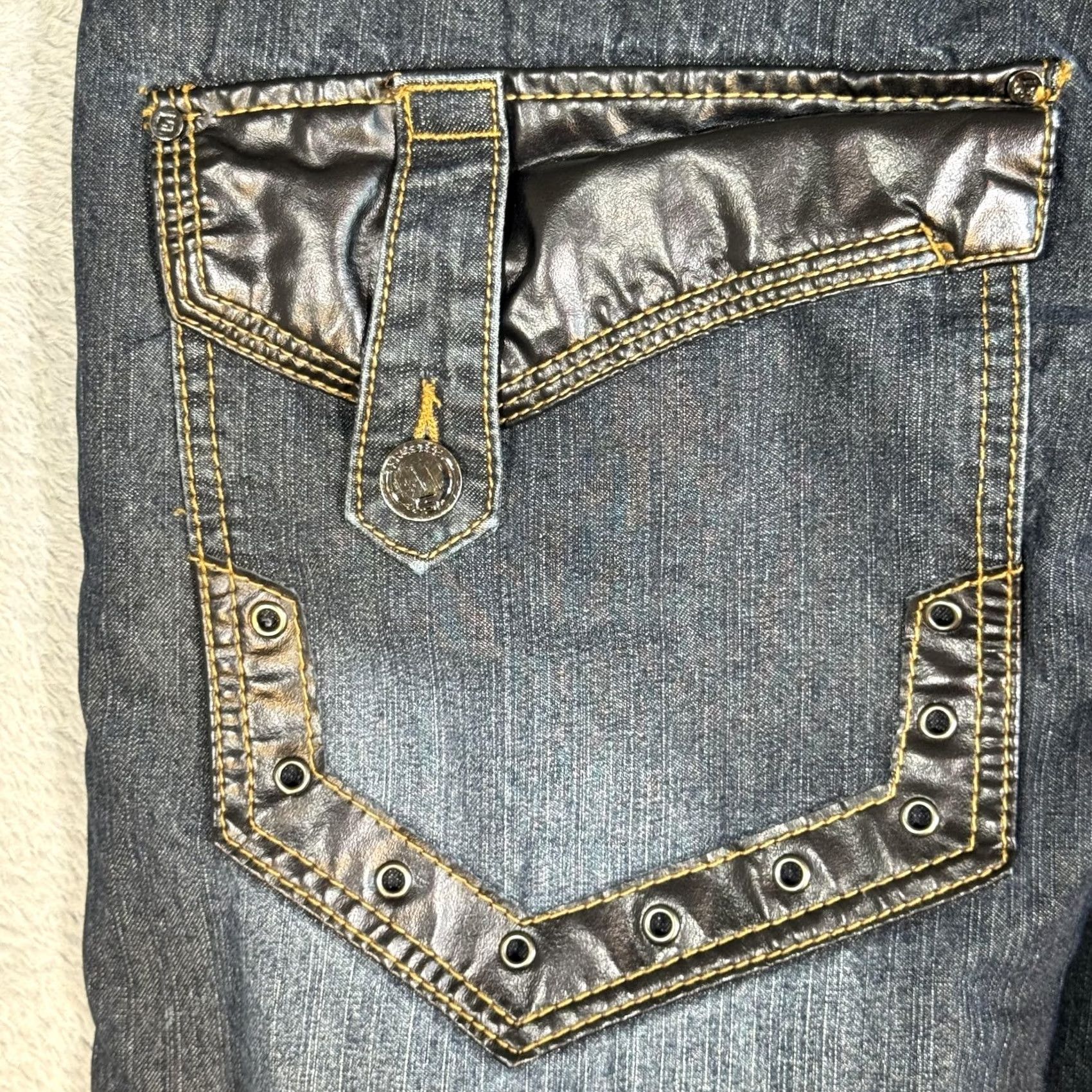 Southpole Southpole Jeans Mens 38x32 Blue Whiskered Distressed Straight Leg Back Flap Pockets Size US 38 / EU 54 - 3 Thumbnail