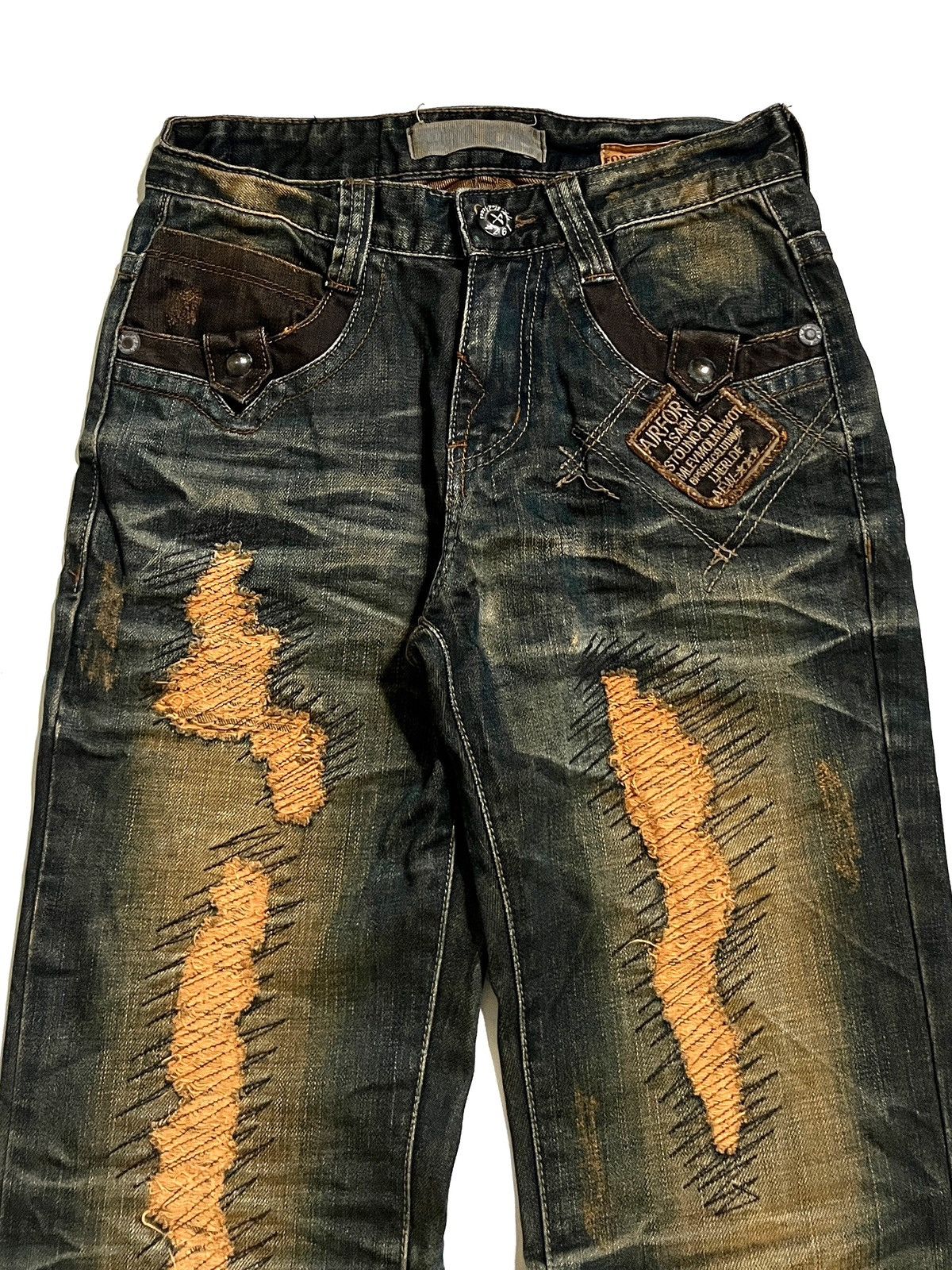 Japanese Brand Tokyo Boulevard Mud Wash Distressed Jeans Y2K Vkei Size US 29 - 2 Thumbnail