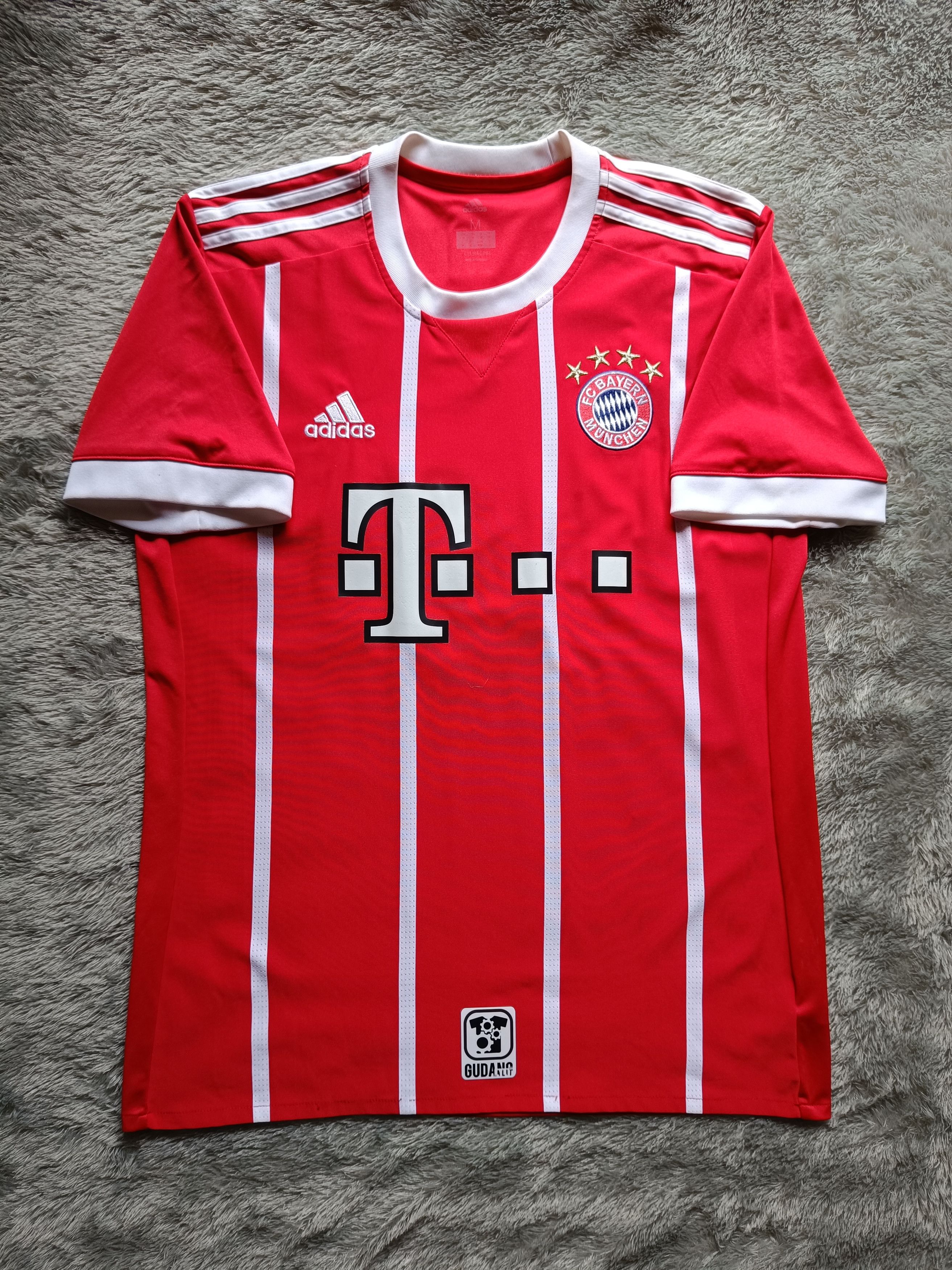 image of Adidas x Soccer Jersey Bayern Munchen 17/18 Home Kit in Red Striped, Men's (Size Medium)