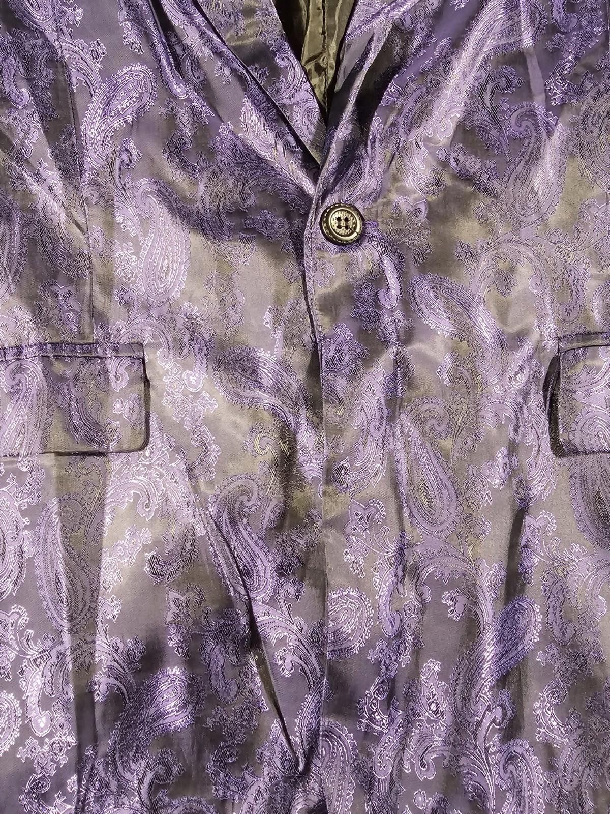 The Unbranded Brand Purple Paisley 1 Button Blazer Approx 48 Chest Size 48R - 2 Thumbnail