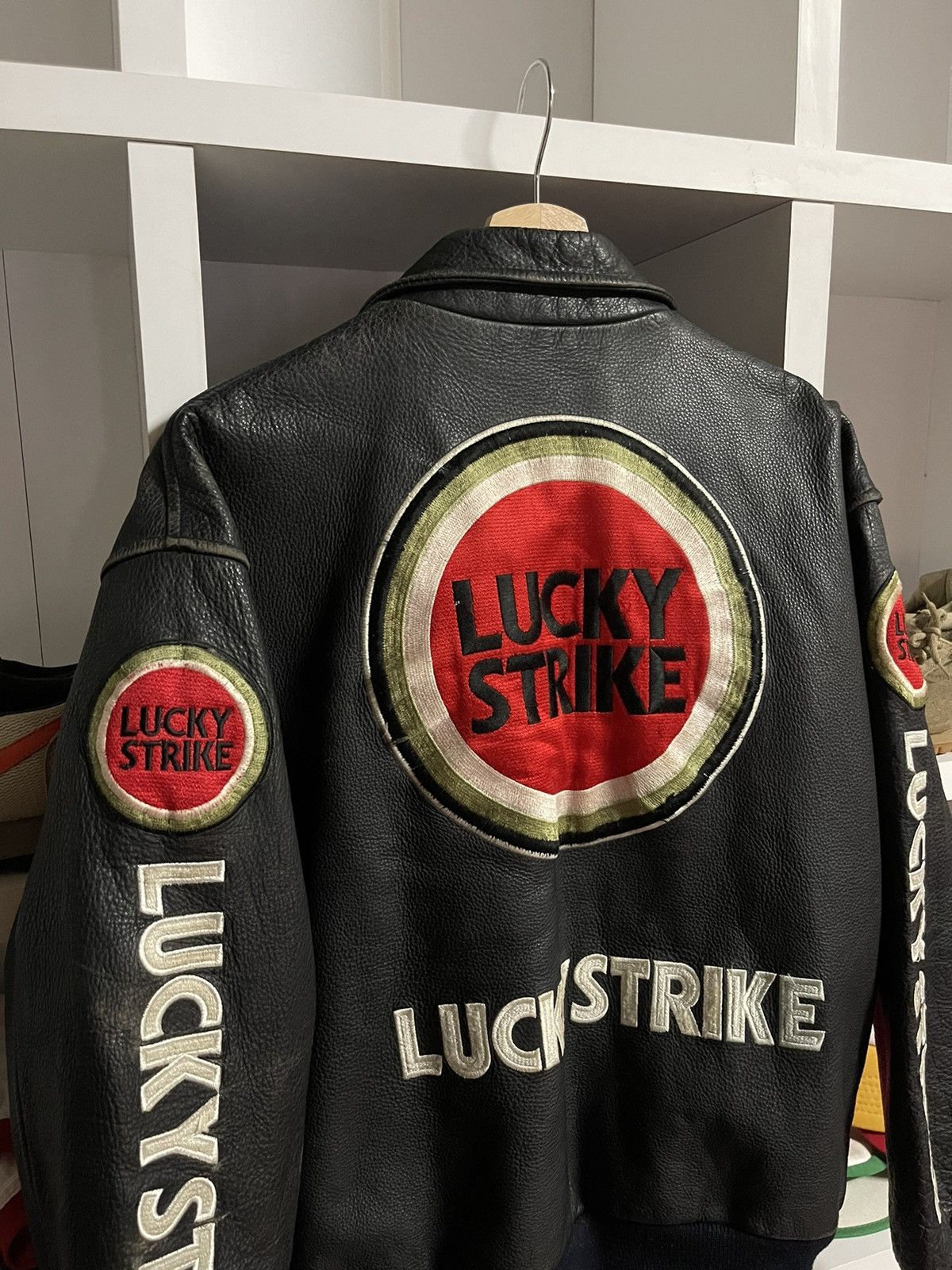 Vintage Vtg Lucky Strike Big Logo Leather Jacket Size US S / EU 44-46 / 1 - 4 Thumbnail