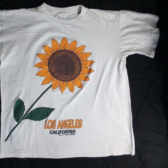 King Vintage 90s LA Surf & Sport Sunflower Los Angeles T-Shirt Size US L / EU 52-54 / 3 - 3 Thumbnail
