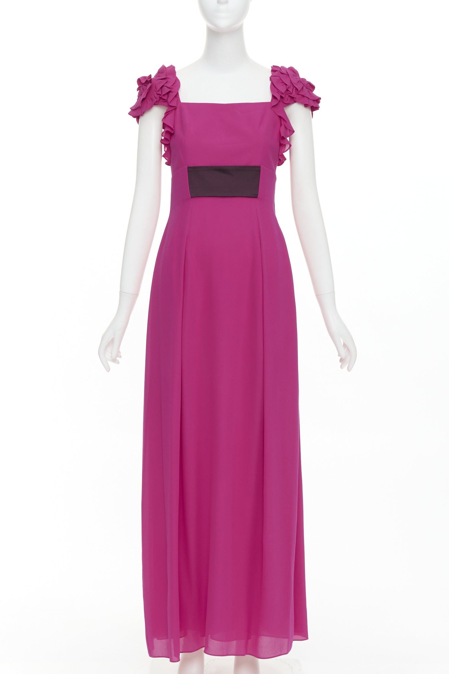 Escada ESCADA Vintage fuchsia pink black silk rose applique midi gown FR34 XS Size XS / US 0-2 / IT 36-38 - 1 Thumbnail