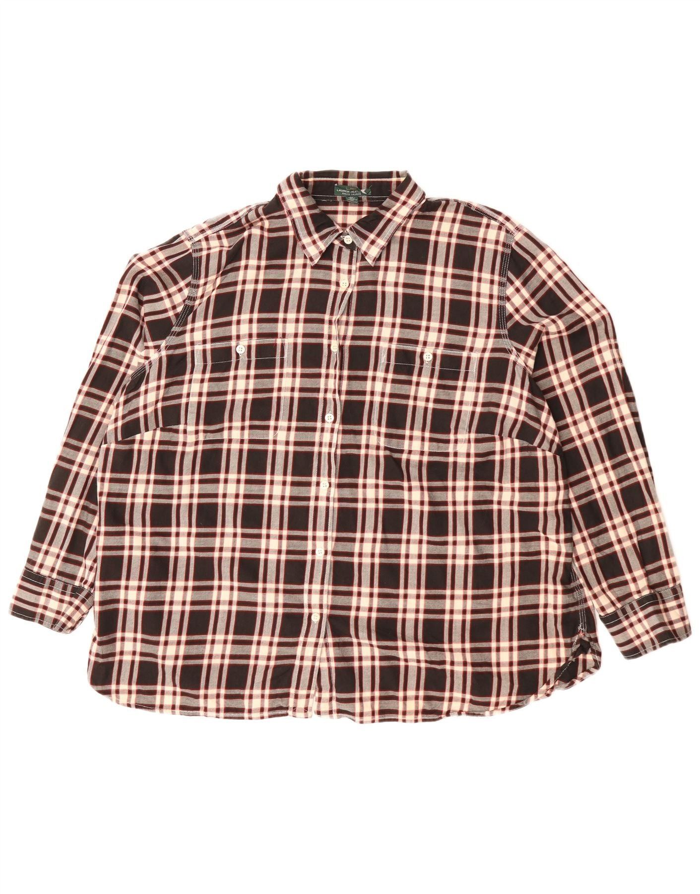 Ralph Lauren Womens Overd Flannel Shirt UK 20 2XL Brown Check Cotton Size XL / US 12-14 / IT 48-50 - 1 Thumbnail