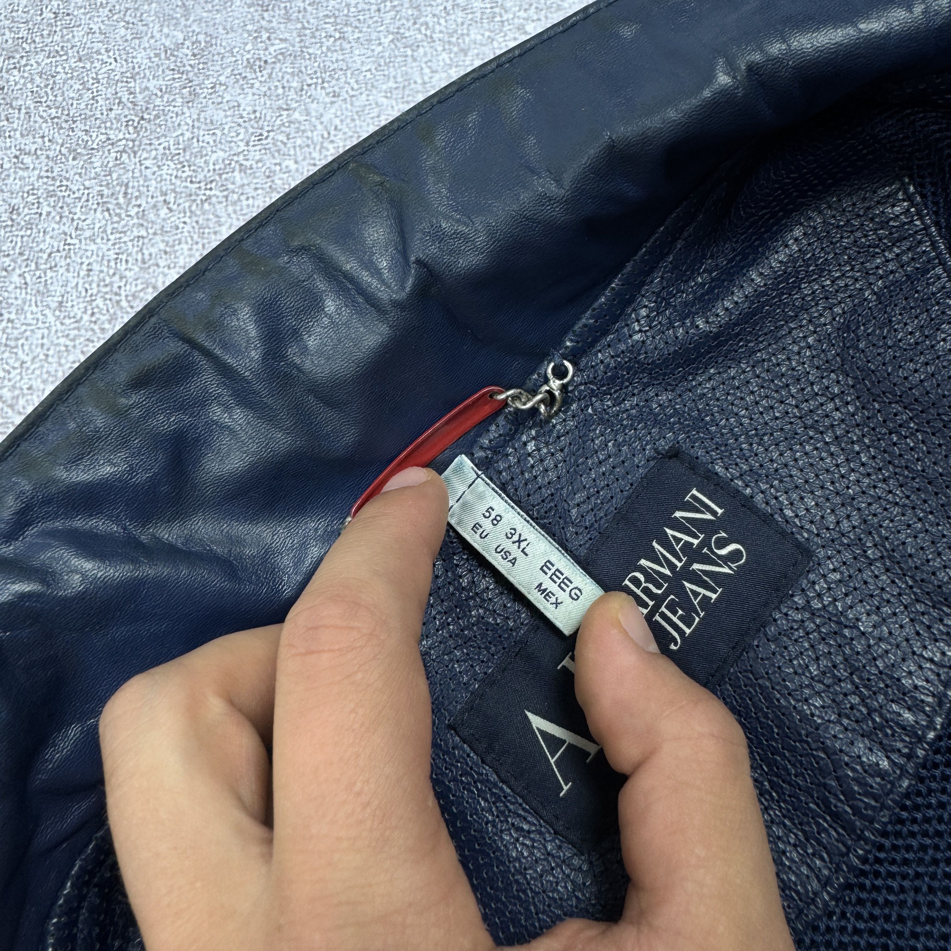 Armani Men`s Armani Jeans Navy Perforated Leather Jacket Size 3XL Size US XXL / EU 58 / 5 - 13 Thumbnail