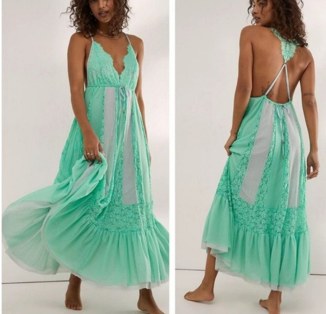 image of Free People We Are Hah I'll Take You Farrer Slip Maxi Dress in Mint, Women's (Size Small)