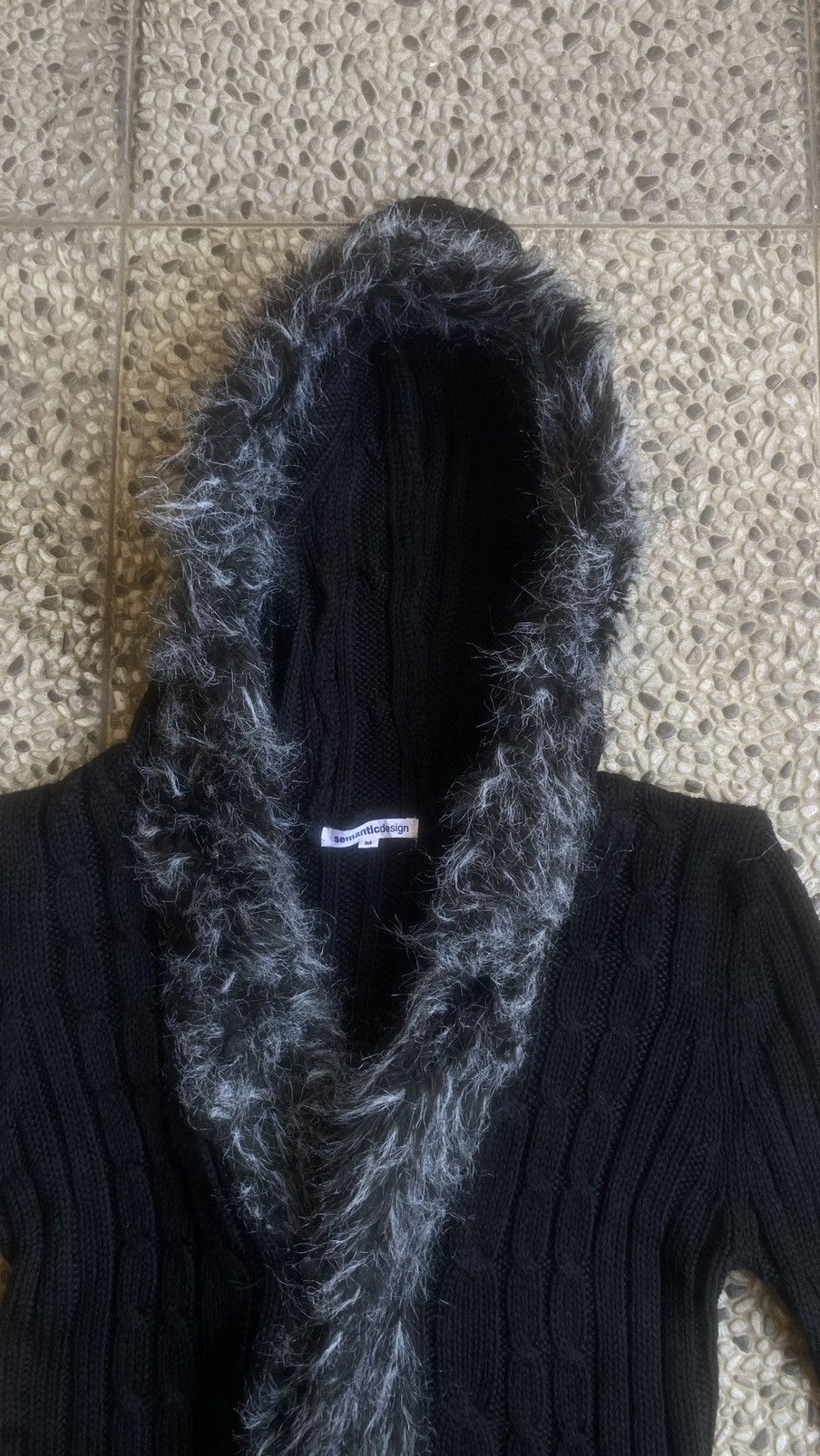 If Six Was Nine Gothic Semantic Design Faux Fur Trim Knit Hooded Cardigan Size US M / EU 48-50 / 2 - 2 Thumbnail