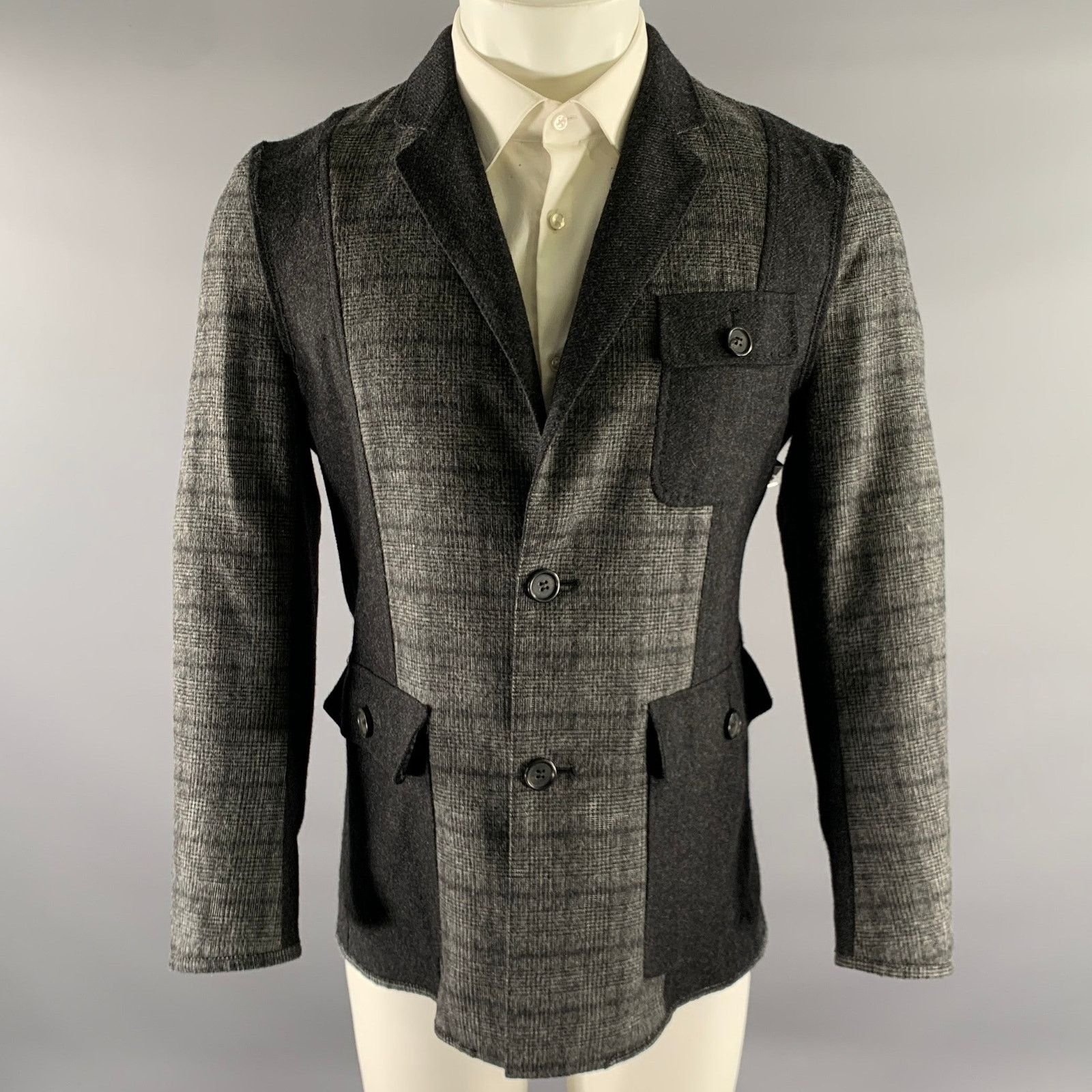 Other ABITO SARTORIALE L Grey Plaid Colorblock Wool Sport Coat Size US L / EU 52-54 / 3 - 1 Thumbnail