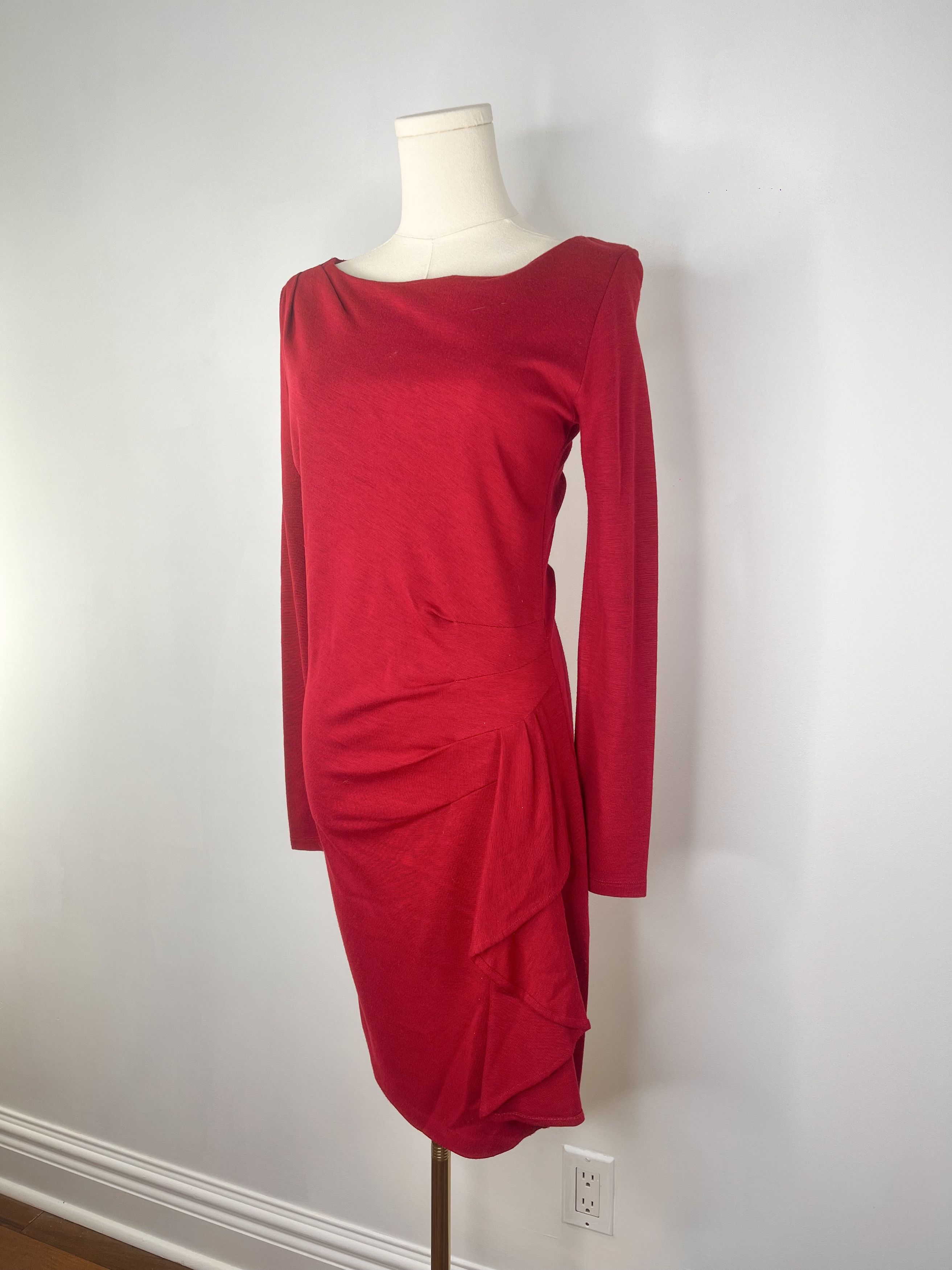 Vintage Ronen Chen - Red Long Sleeve Bodycon Dress Size M / US 6-8 / IT 42-44 - 2 Thumbnail