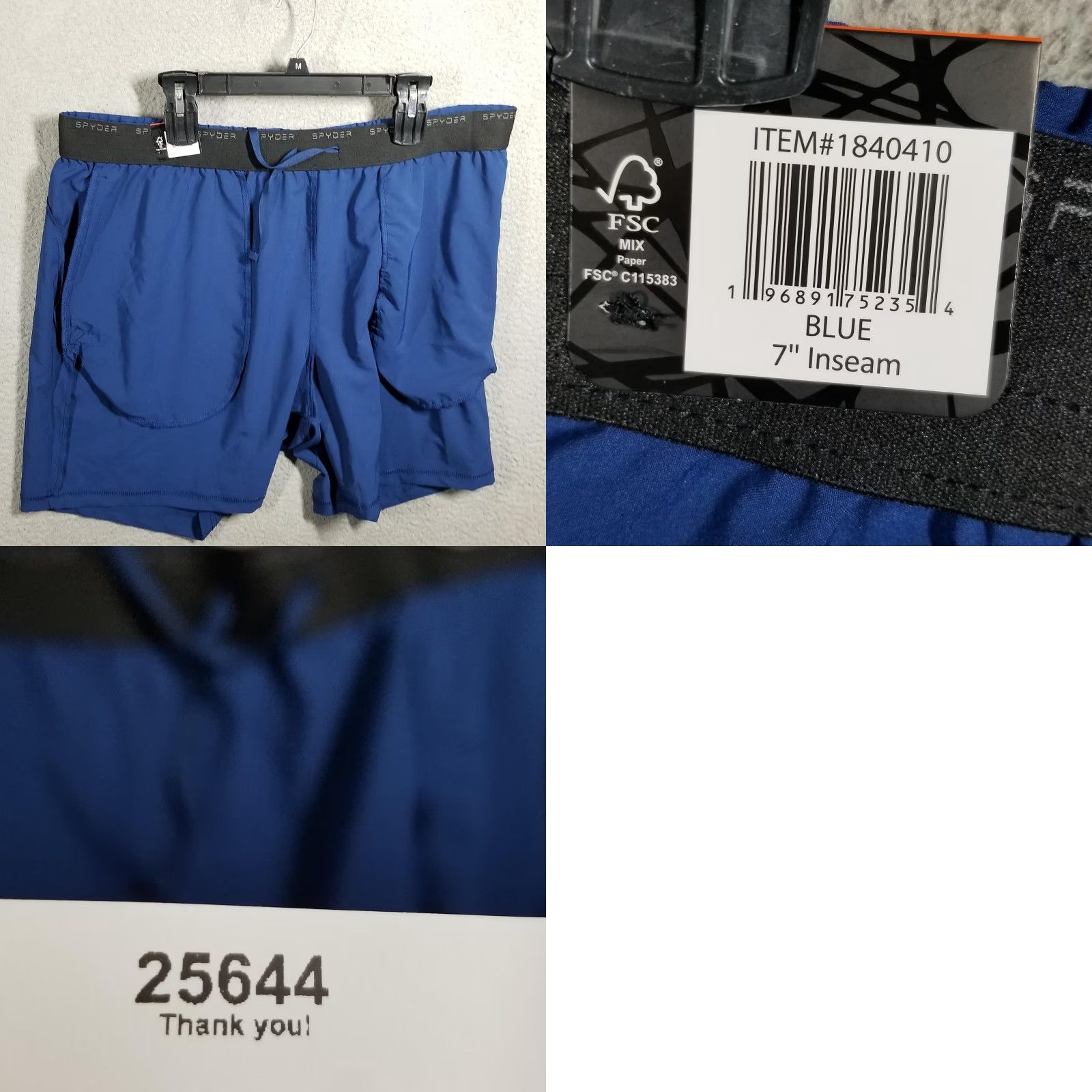 Spyder Spyder Active ProWeb Shorts Mens 2XL Blue 7" Stretch Pockets Running Gym Training Walking Athletic Shorts Mens 2XL Blue Size US 39 - 9 Thumbnail