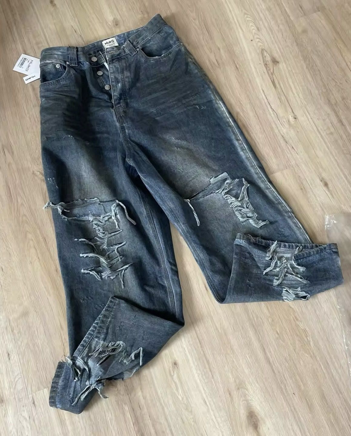 Jean Frayed Distressed Baggy Jeans Size US 32 / EU 48 - 8 Thumbnail