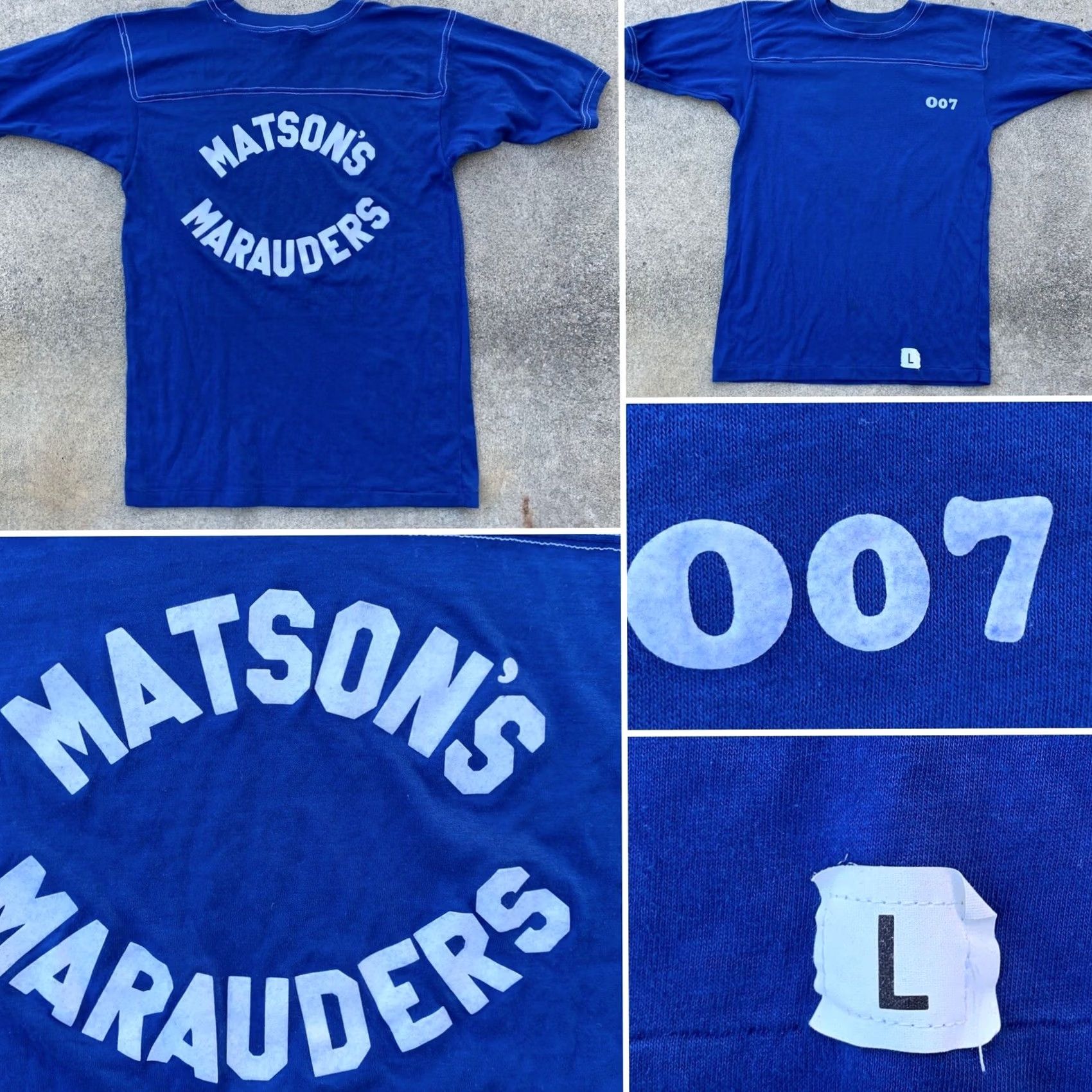 Vintage VINTAGE Roach Jersey Style T Shirt Men L Blue 70s 80s Matson’s Marauder’s Iron On O07 Roach Sportswear/Beach Shirt Mens Size US L / EU 52-54 / 3 - 4 Thumbnail