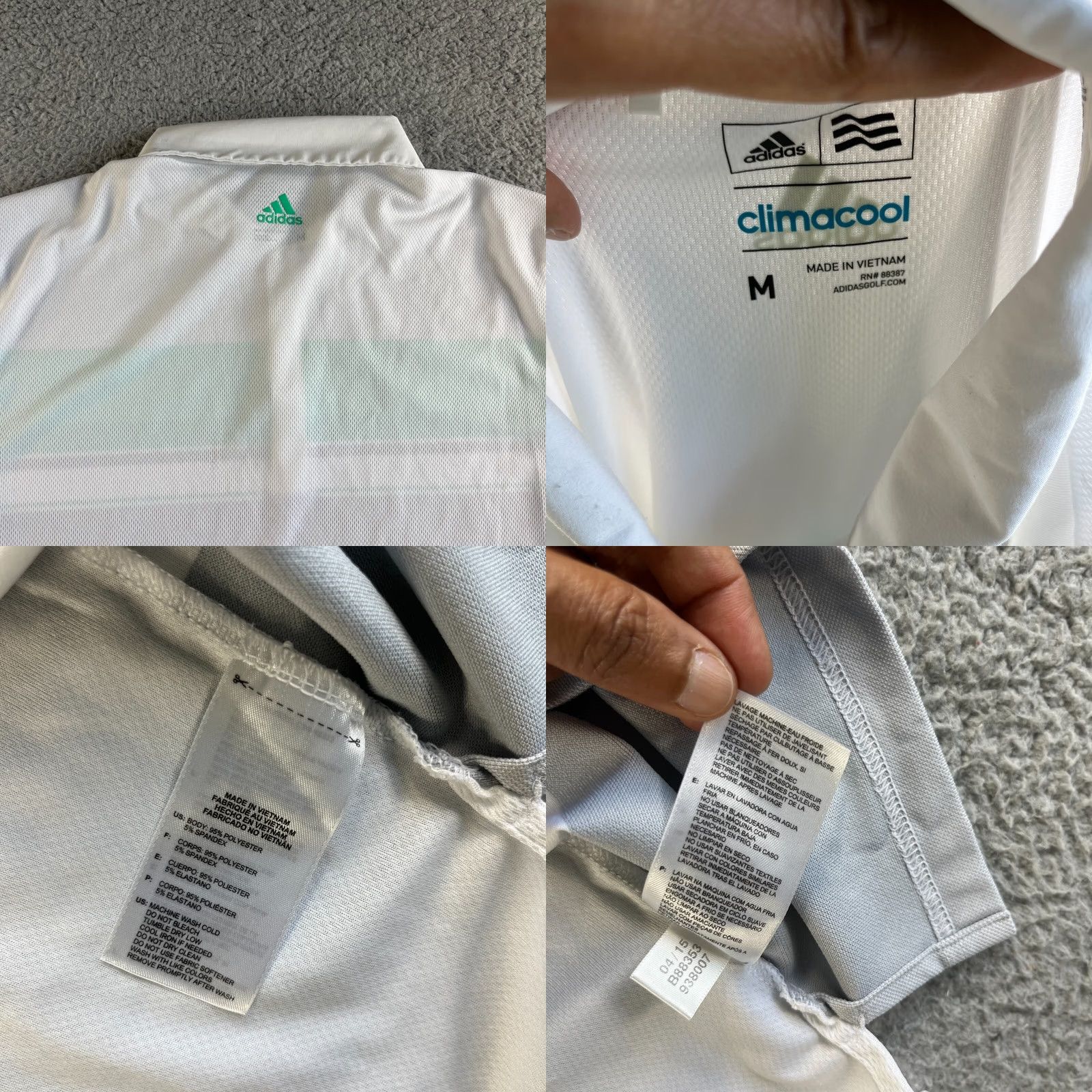 Adidas Adidas Polo Shirt Mens Medium White Gray Green Striped Climacool Golf Stretch Shirt Size US M / EU 48-50 / 2 - 8 Thumbnail
