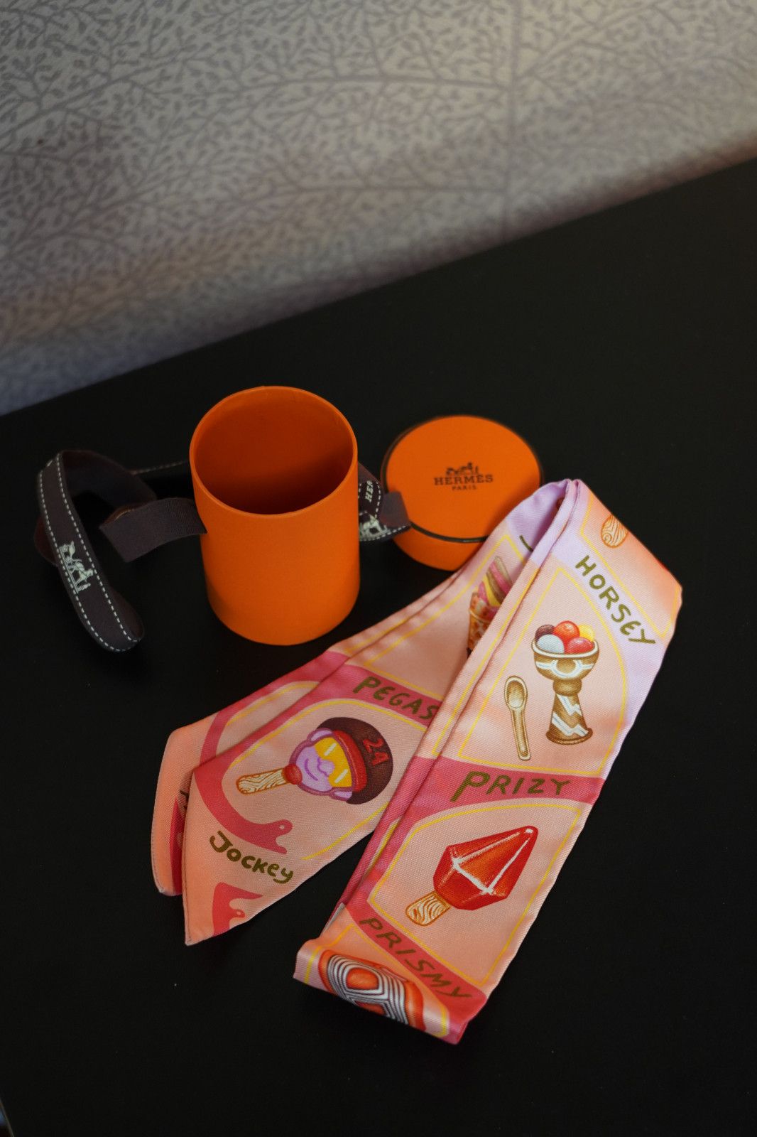 Hermes Hermes Funny Ice Cream Twilly Rose Poudre Corail Jaune Size ONE SIZE - 2 Thumbnail