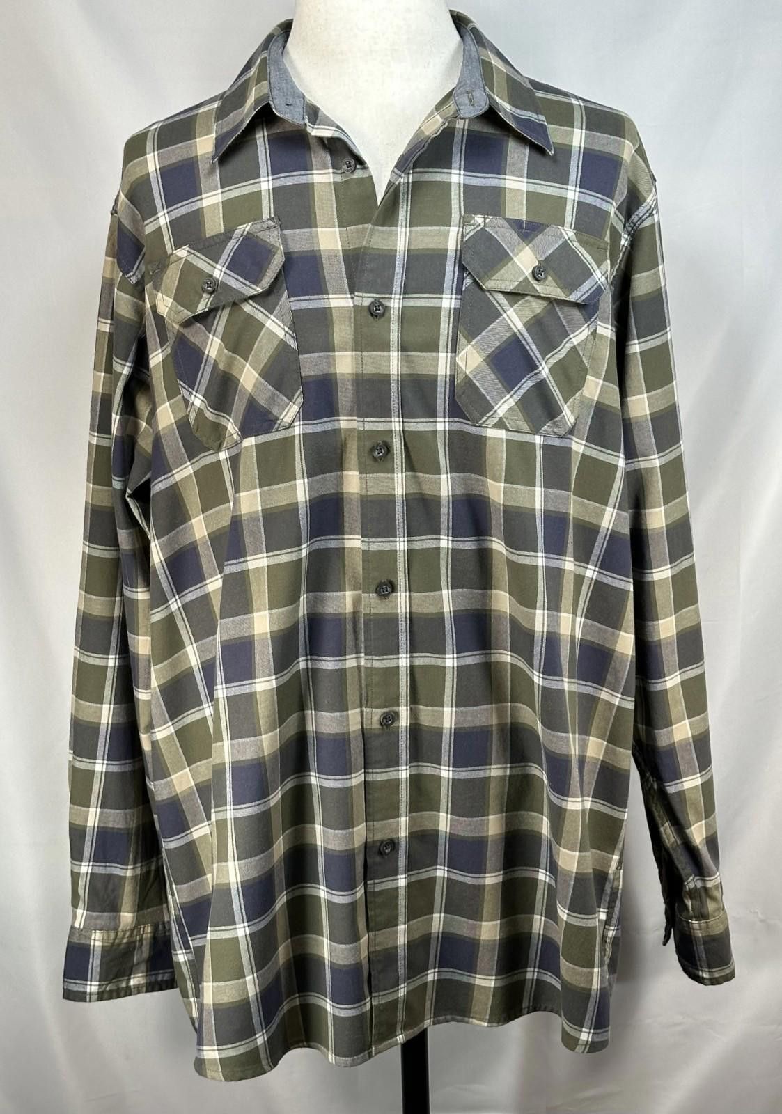 Wrangler Wrangler Plaid Tall Cotton/Polyester Button Up Green/Gray XL Size US XL / EU 56 / 4 - 1 Thumbnail