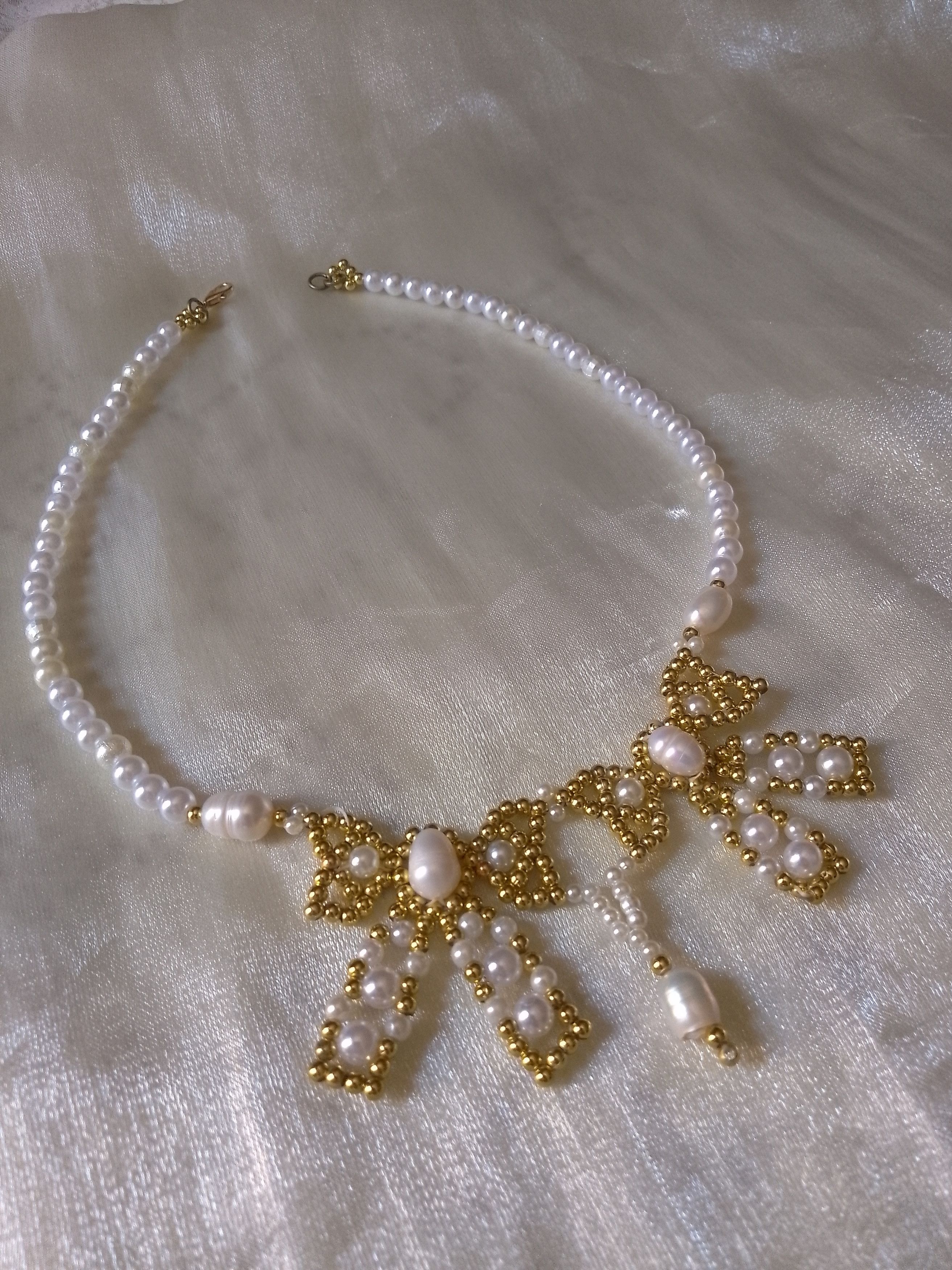 Handmade Pearls necklace with Golden flakes freshwater pearls Size ONE SIZE - 9 Thumbnail