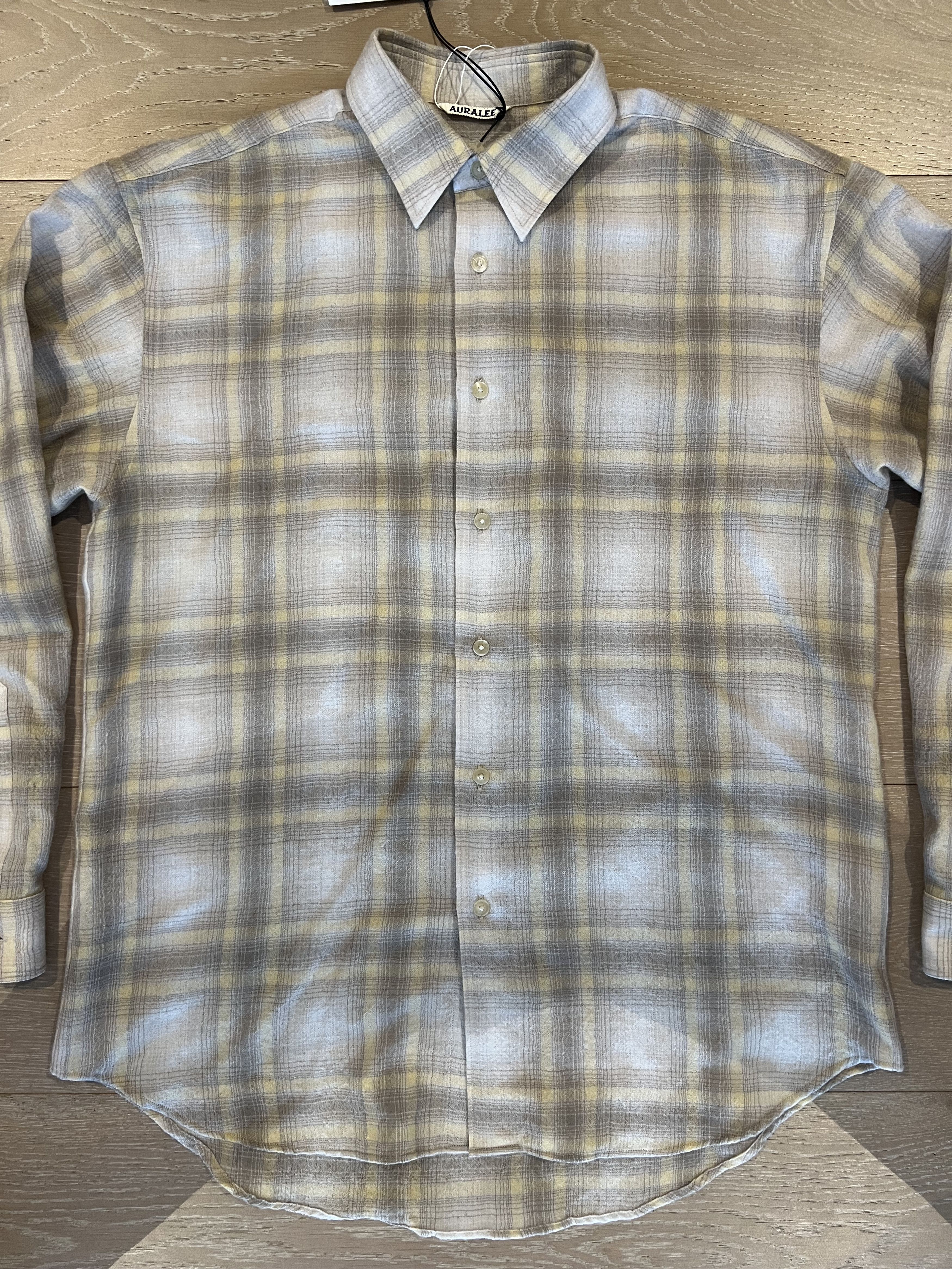 Auralee 💚 Auralee Airy Wool Check Shirt Yellow Gray Check NEW Size US XL / EU 56 / 4 - 9 Thumbnail