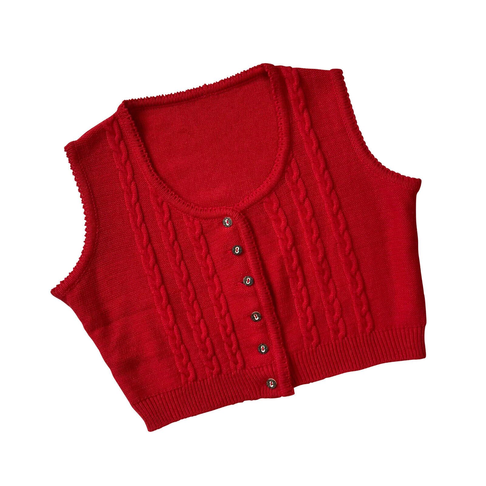 image of Bespoke Sundazed (Germany) Cable Single Knit Scallop Cropped Vest in Red, Women's (Size Large)