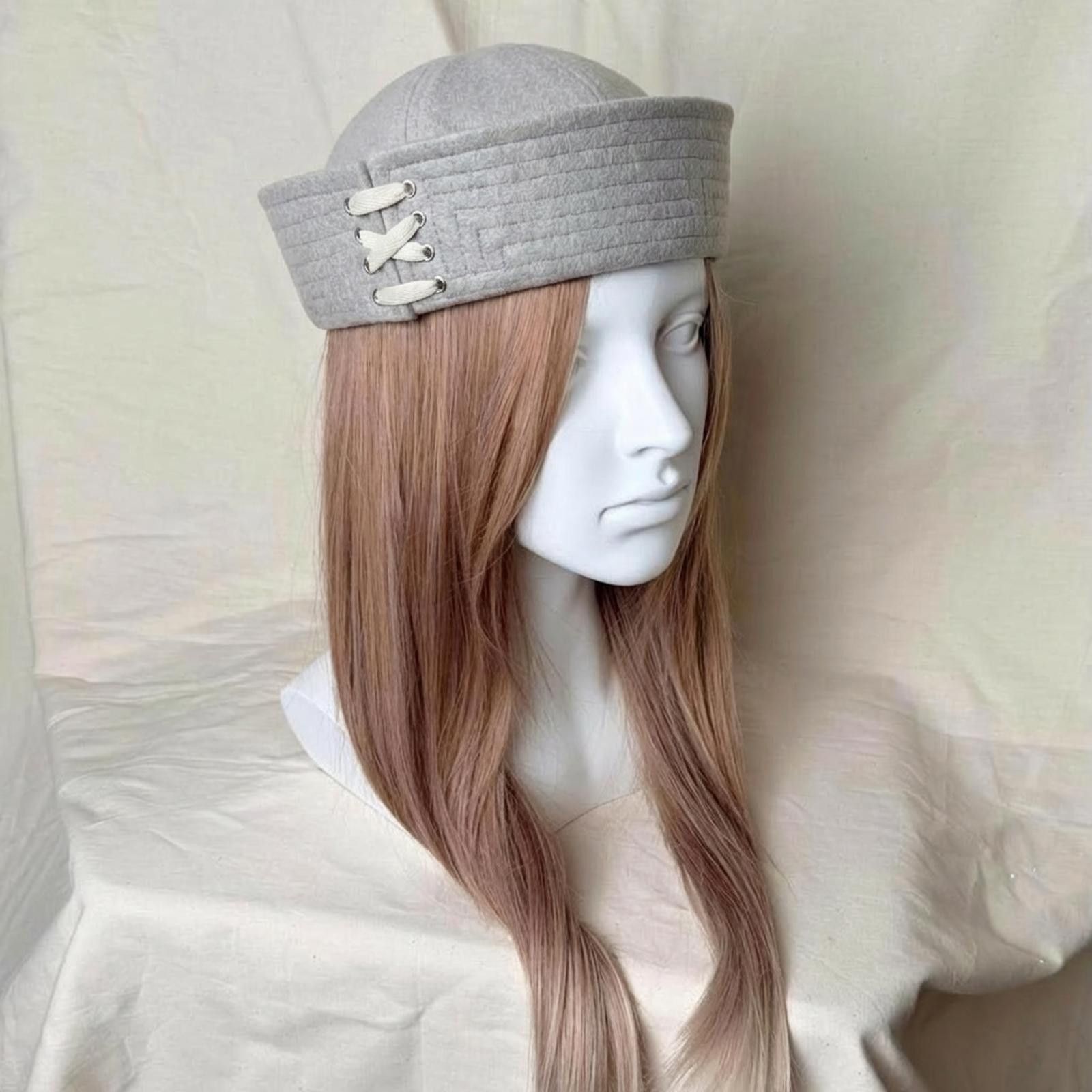 Japanese Brand Light Grey Wool Eyelet Beret Sailor Hat Y2K French Girl Size ONE SIZE - 3 Thumbnail