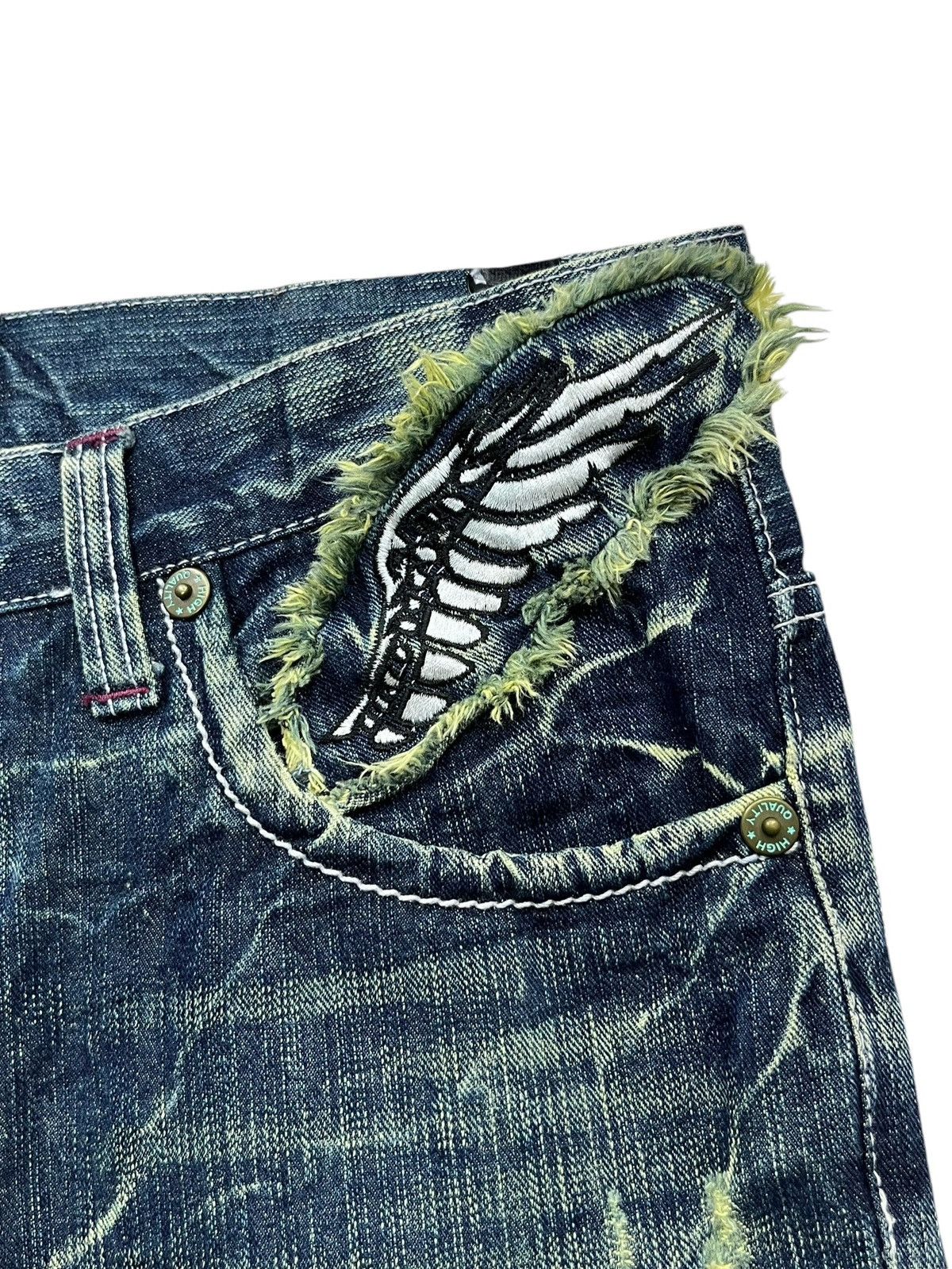 Japanese Brand 🔥NYLAUS Embroidery Winged Studded Long Flap Mudwash FLARE Size US 31 - 13 Thumbnail