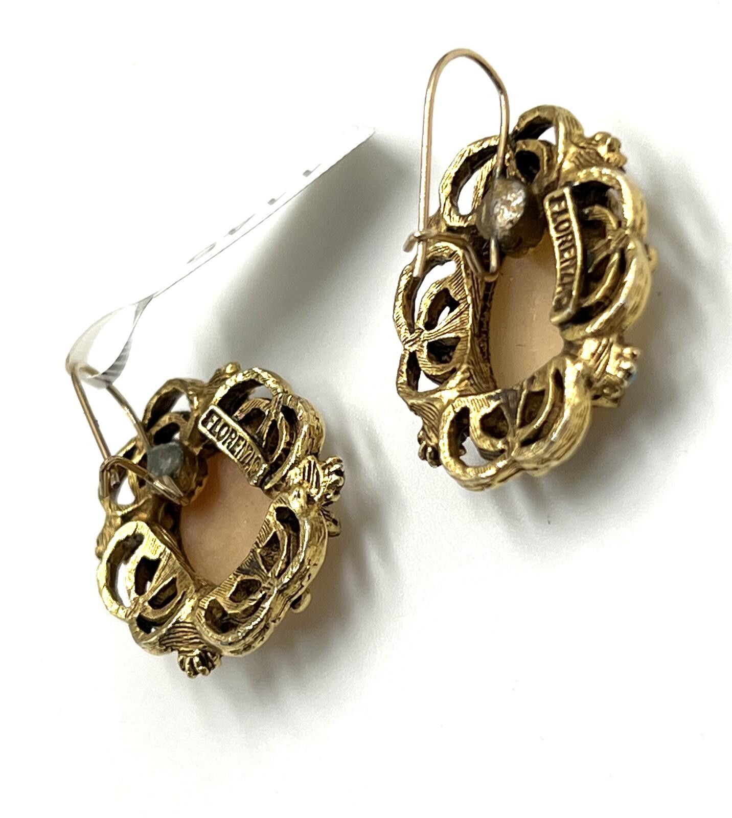 Conte of Florence Florenza Pink Shell Cameo & Green Rhinestone Hook Earrings Size ONE SIZE - 3 Thumbnail