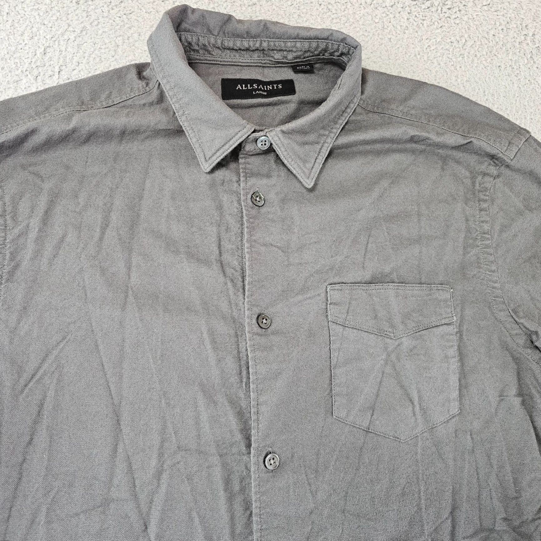 Allsaints AllSaints Shirt Mens Large Slim Grey Stretch Cotton Pocket Button Up Size US L / EU 52-54 / 3 - 2 Thumbnail