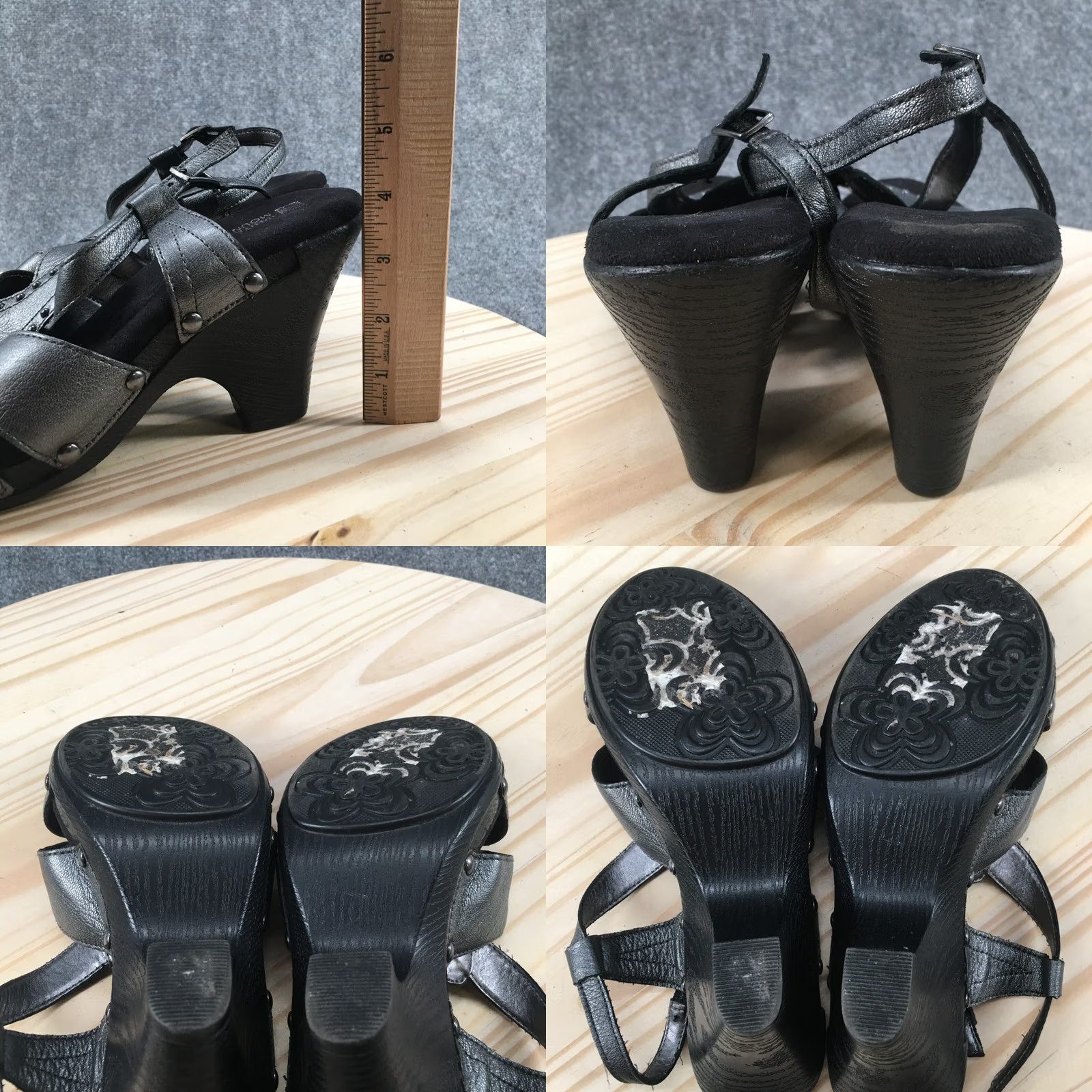 Vintage White Mountain Sandals Womens 9.5 M King Fish Slingback Silver Leather Studded Sandal Size US 10 / IT 40 - 8 Thumbnail
