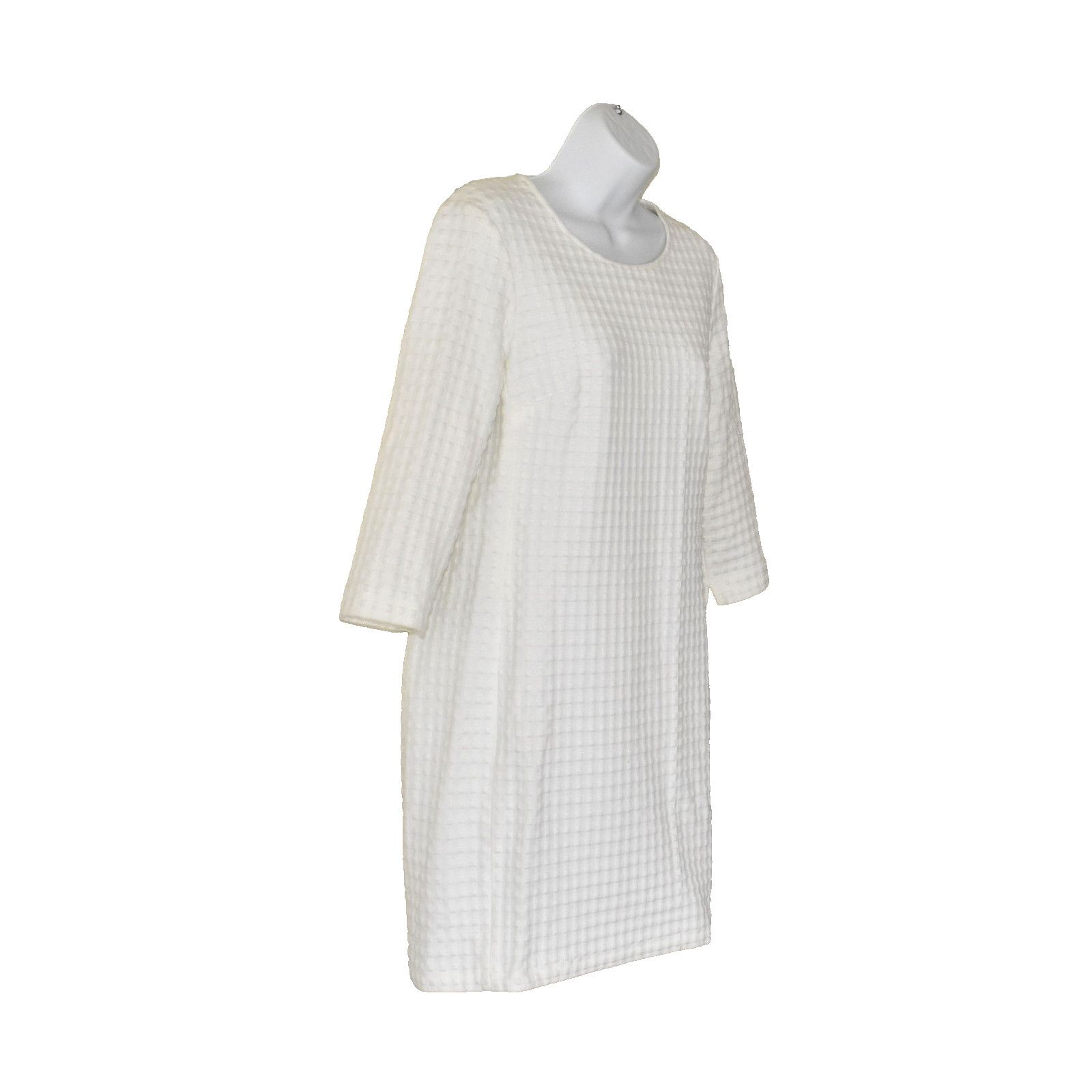 Theory THEORY White Tweed 3/4 Sleeve Zip Shift Mini Dress Size 10 Size L / US 10 / IT 46 - 3 Thumbnail
