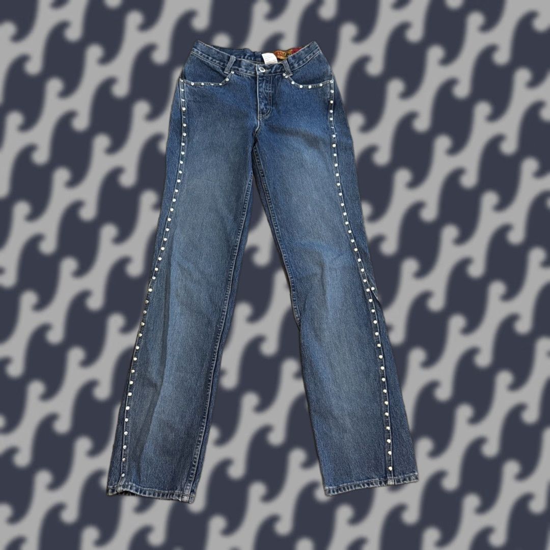 VINTAGE Lawman Jeans Slim Fit Studded Blue Denim ~ Size 3 ~ Mid Rise ~ 33